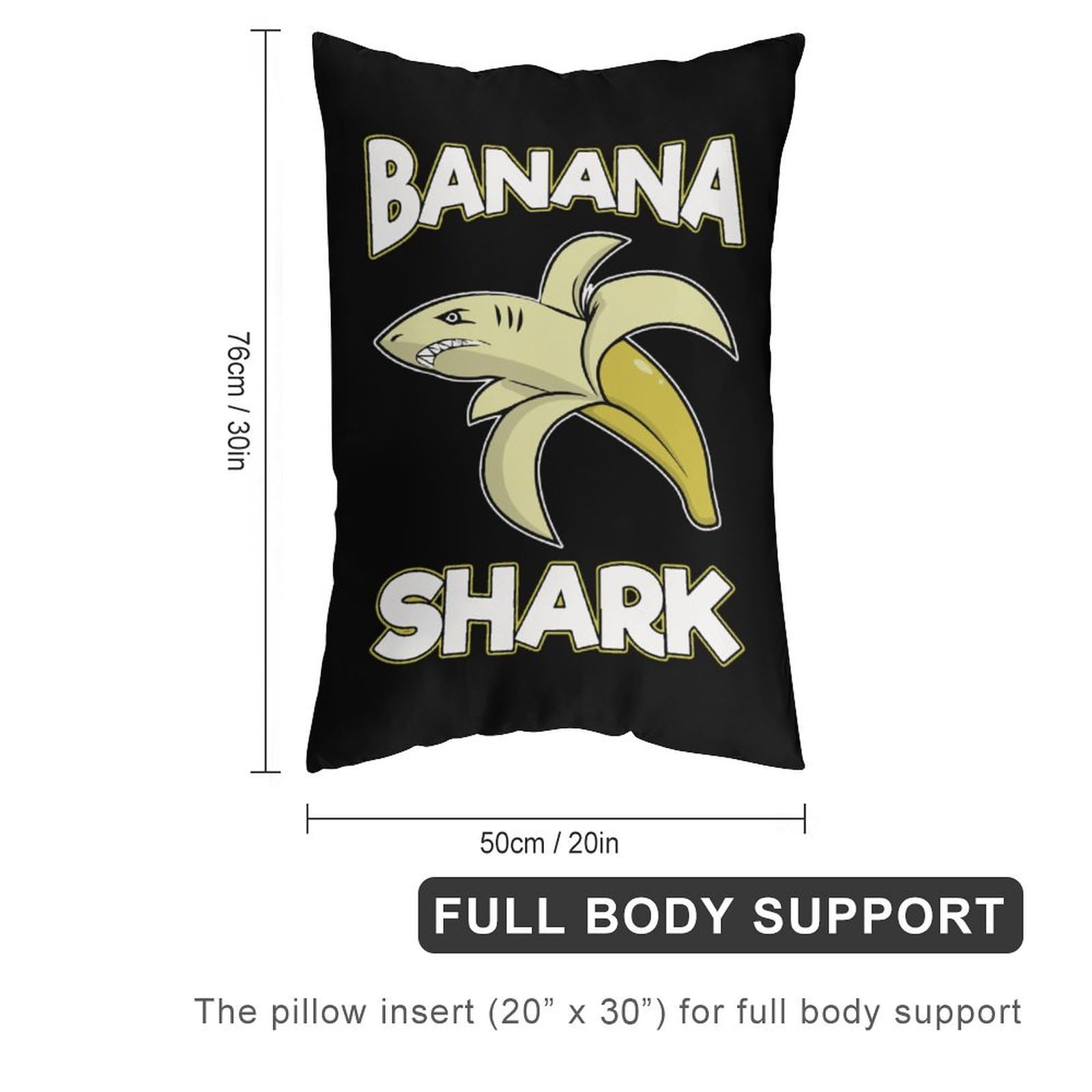 Banana Shark Polyester Body Pillow Cover - Soft & Durable 20x30 Inch Zippered Pillowcase for Sofa, Bed, Couch - Perfect for Anime Fans, Home Decor & Gift Giving