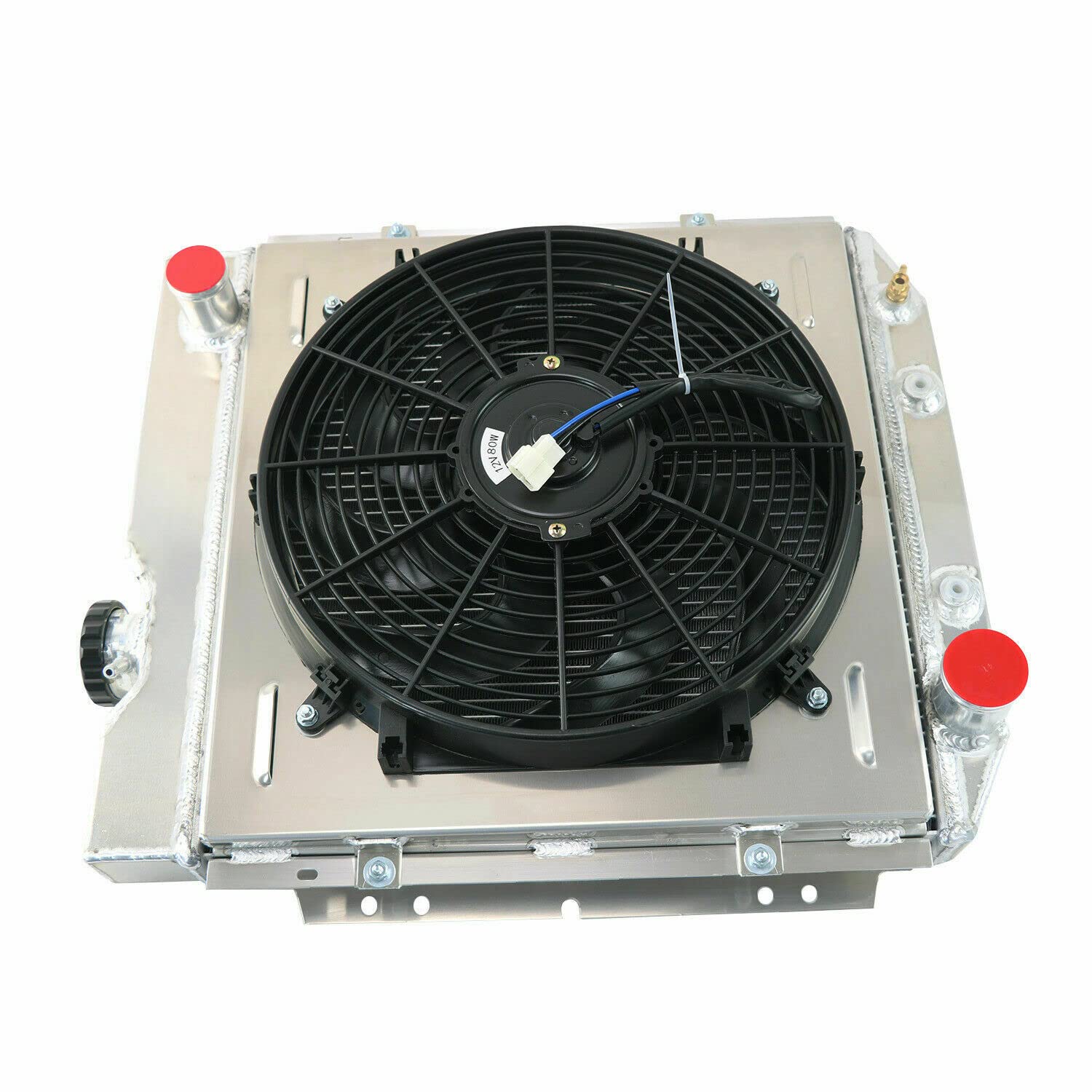 AlloyWorks 4-Row High Performance Aluminum Radiator with Shroud Fan & Relay Kit - Compatible with 1964-1966 Ford Mustang, 1960-1965 Falcon, 1961-1965 Mercury Comet V8 - Perfect for Classic Car Restoration & Hot Rod Upgrades