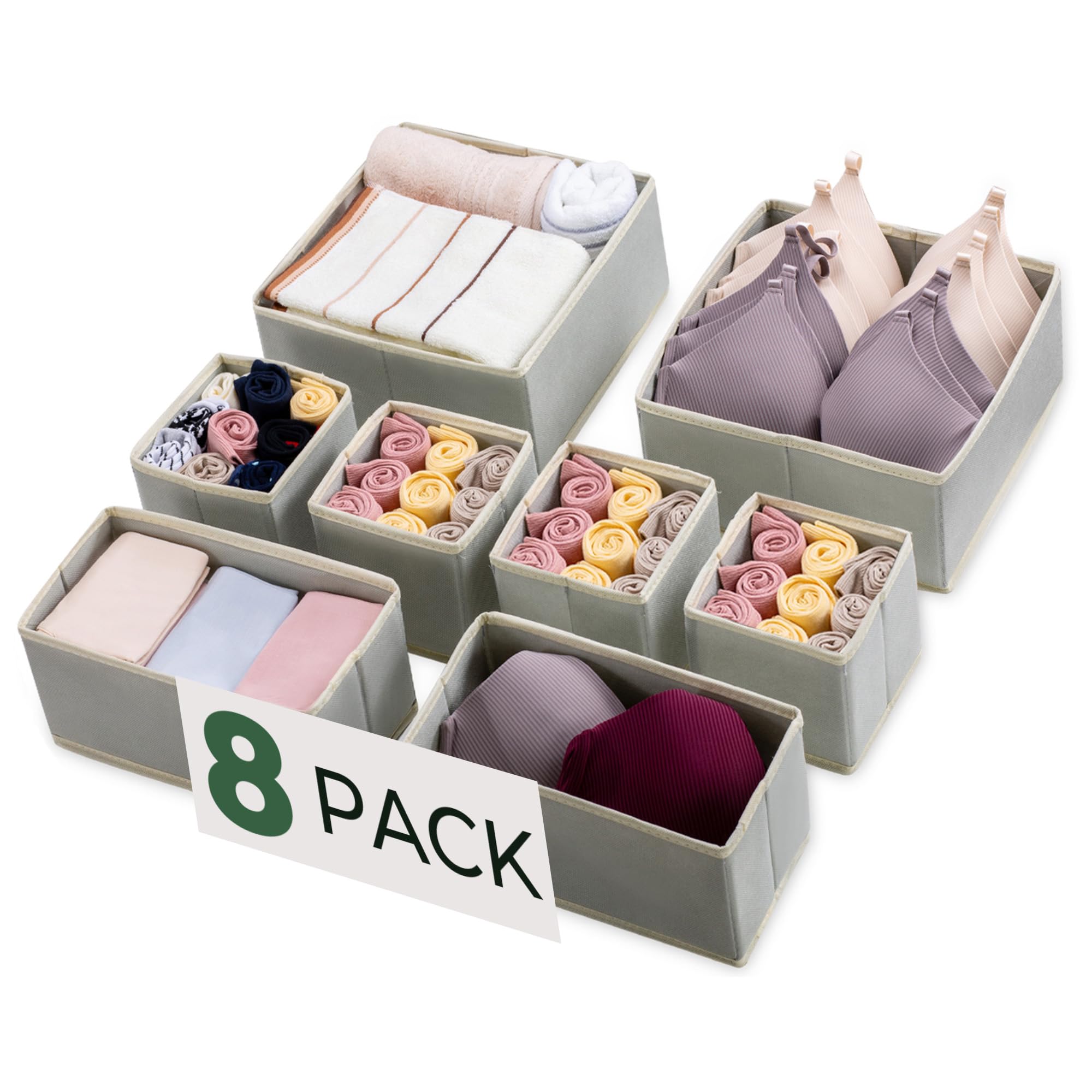 Kootek 8-Pack Foldable Fabric Drawer Organizers for Clothes, Underwear, Bras, Socks - Perfect for Dresser, Closet, Nursery & Baby Clothing Storage | Space-Saving Home Organization Solution