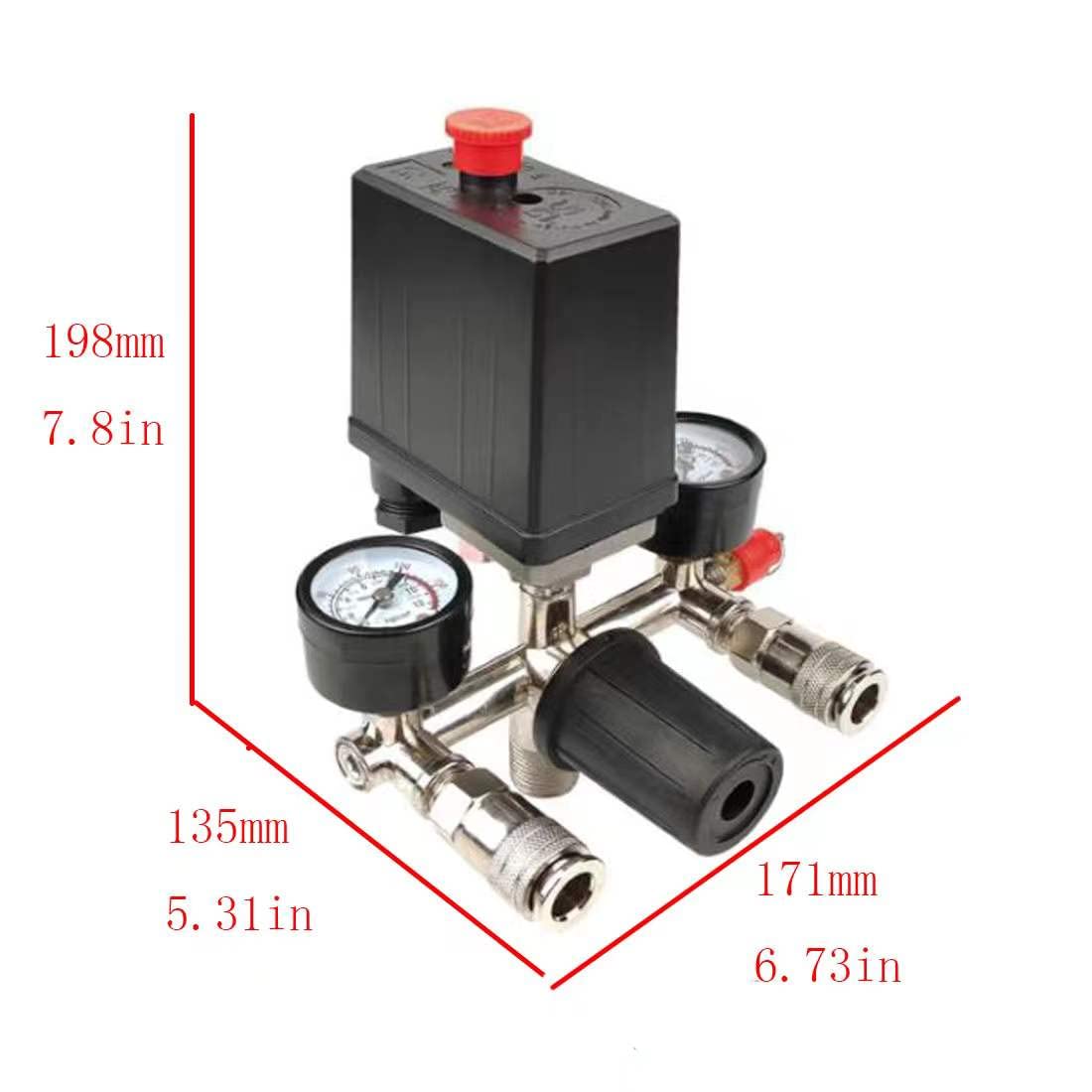 Air Compressor Pressure Switch with Regulator Control Valve & Gauge - Replacement Part for Air Pump Systems | Perfect for Workshop Tools, HVAC Equipment & Industrial Machinery