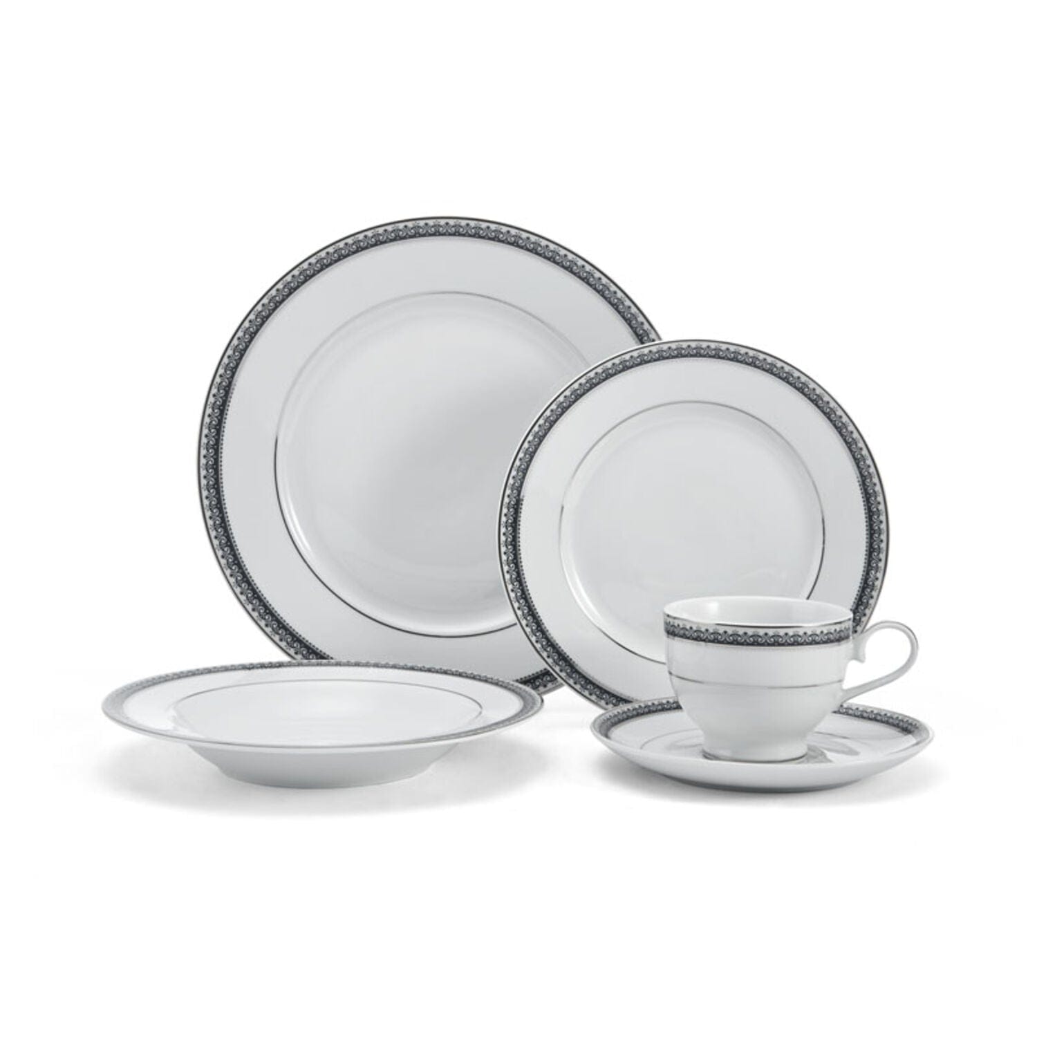 Platinum Crown Cobalt 40-Piece Dinnerware Set - Service for 8 People, Elegant Porcelain Dish Set for Formal Dining, Wedding Registry & Holiday Entertaining