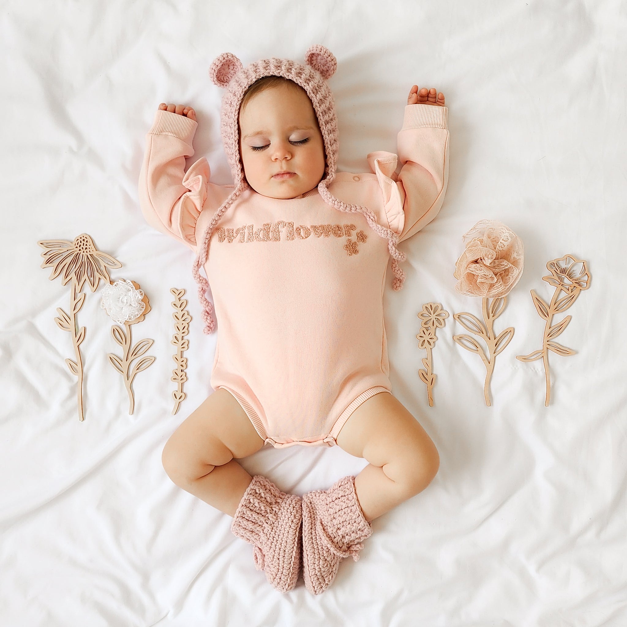 Wildflower Fleece Flutter Romper - Cozy Baby Jumpsuit for Girls | Perfect for Playdates, Photo Shoots & Winter Outfits