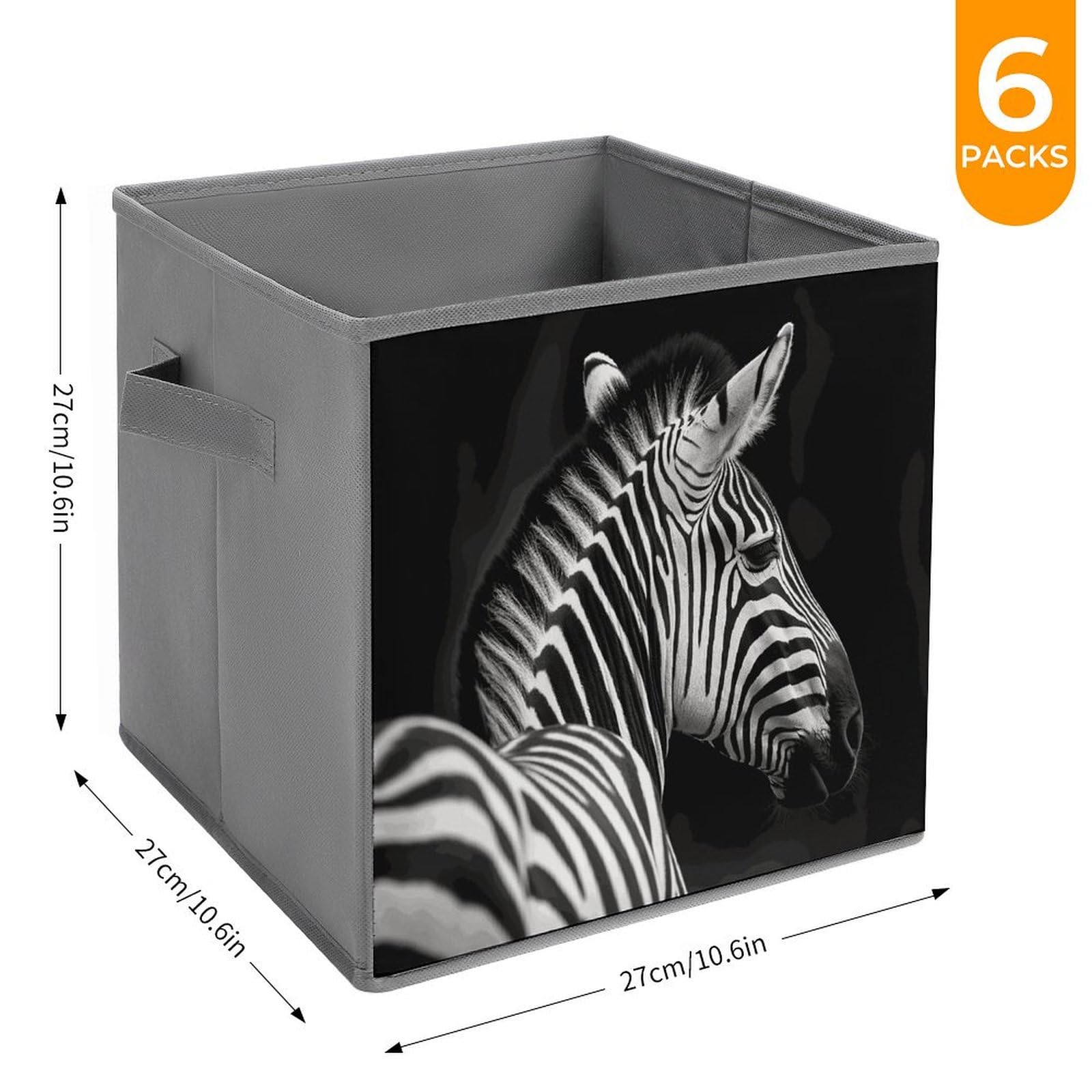 6-Piece Collapsible Storage Bins with Handles - Black & White Zebra Print Foldable Organizing Baskets for Shelves, Closet, Pantry | Space-Saving Home Organization Solution for Bedroom, Bathroom & Kids Room
