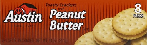 Austin Sandwich Crackers - Peanut Butter Filled Snack Crackers, 11oz Tray (8 Packs) | Single Serve Office Snacks & Kids Lunch Box Treats | Perfect for School, Work & On-the-Go Snacking