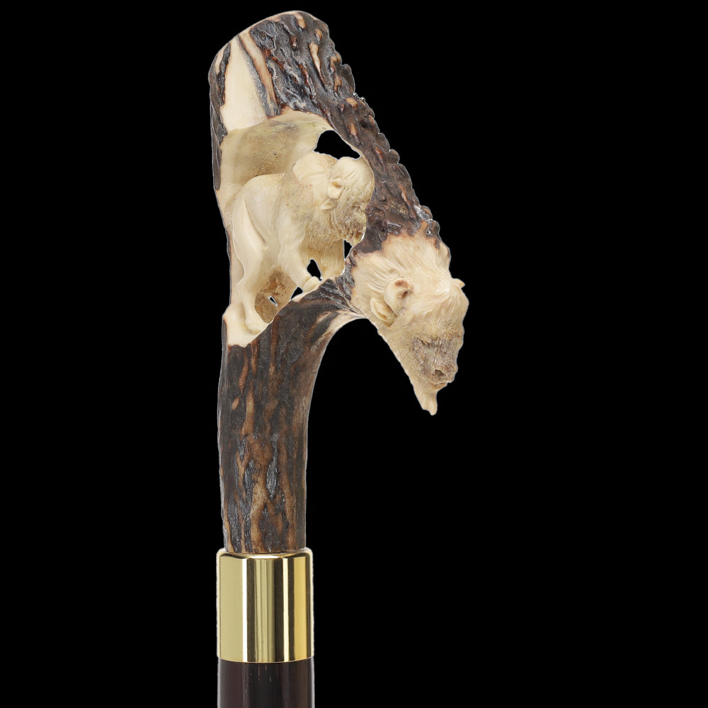 Handcrafted Bison Antler Buffalo Bone Walking Cane - Unique Collector's Item & Limited Edition - Perfect for Outdoor Enthusiasts & Western Decor