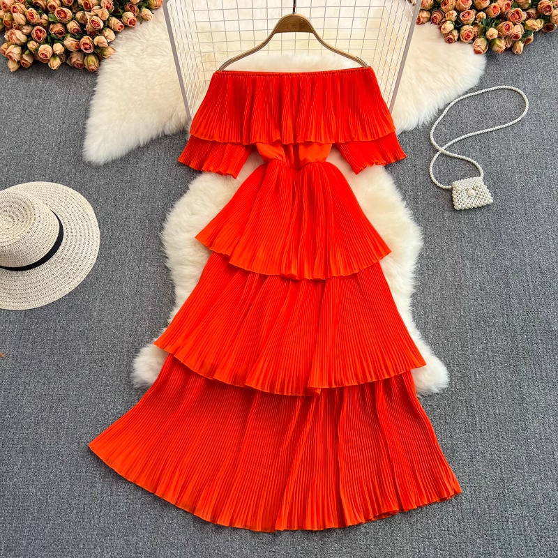 Elegant Off Shoulder Ruffled Layered Dress for Women - Perfect for Weddings, Parties & Special Occasions