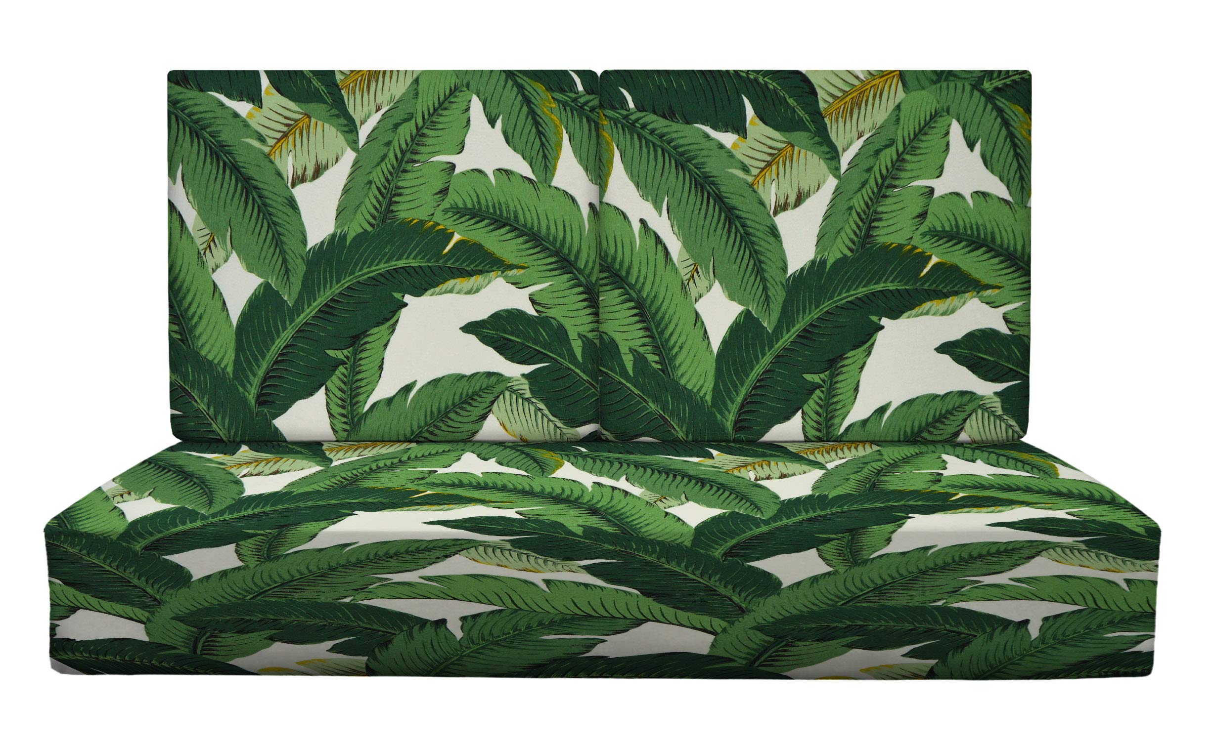 RSH DECOR: 46” x 26” Deep Seating Foam Loveseat Cushion Set - All-Weather Spun Fabric Outdoor Cushions for Patio Furniture - Swaying Palms Aloe Design - Perfect for Poolside Lounging, Garden Relaxation & Backyard Seating