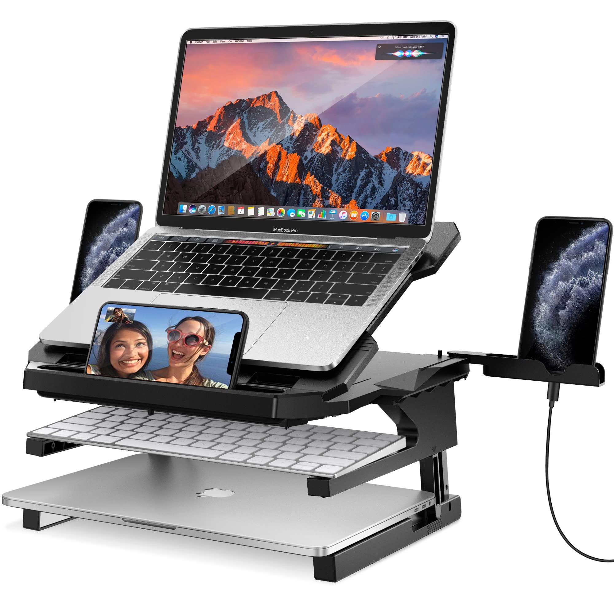 Adjustable Laptop Stand with 360° Rotation & Phone Holder for 10-17