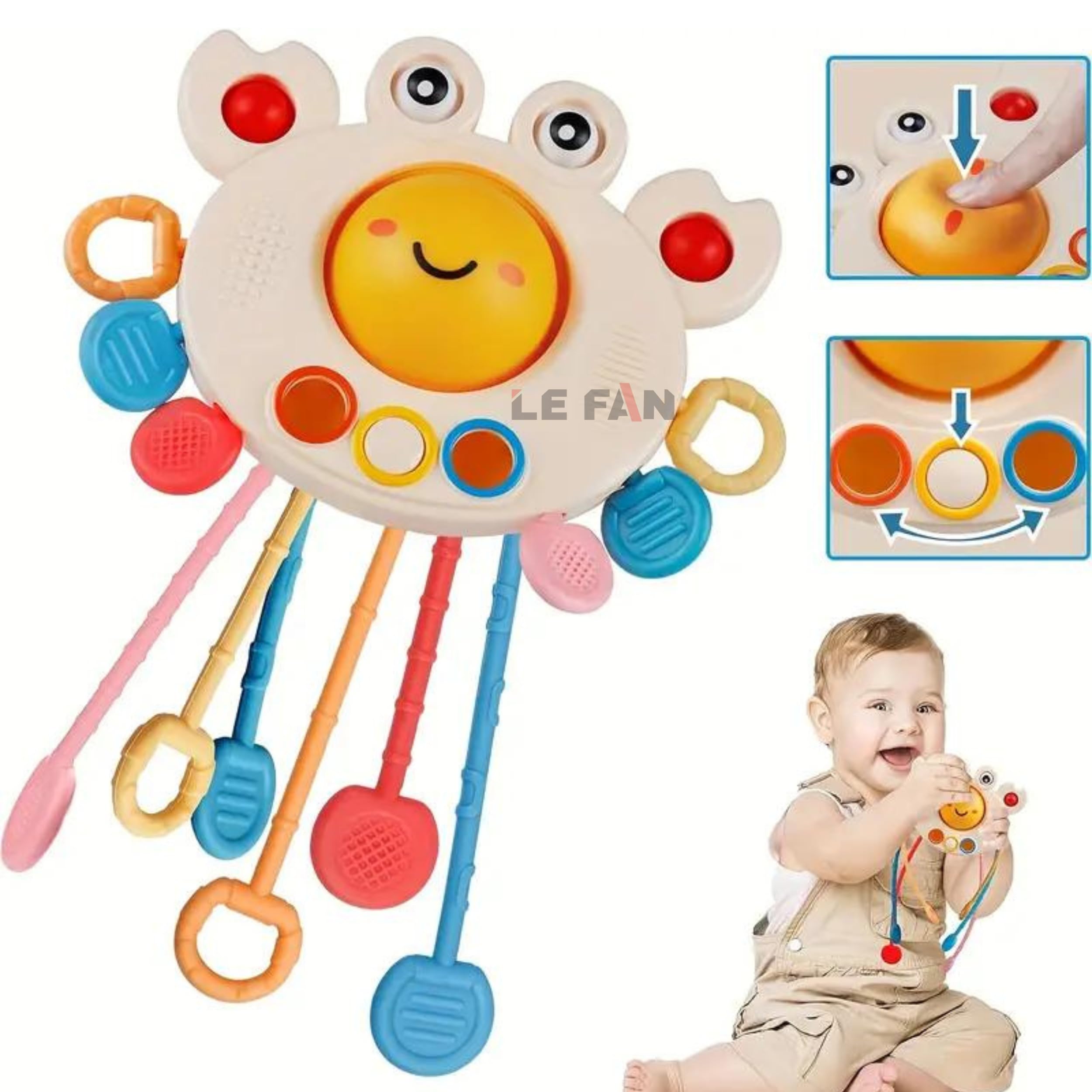 Lefan Baby Teething Pull String Toy - Sensory Montessori Learning Toy for 6+ Months Boys & Girls - Food Grade Silicone Crab Teether for Fine Motor Skills Development - Perfect for Travel, Daycare & Early Childhood Education