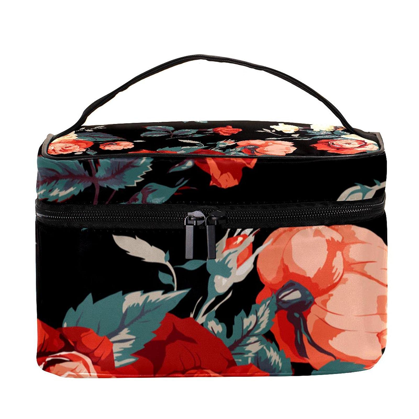 Vintage Floral Makeup Bag for Women - Large Travel Cosmetic Organizer with Zipper, Perfect for Toiletries & Beauty Essentials | Ideal for Travel, Gym, and Everyday Use