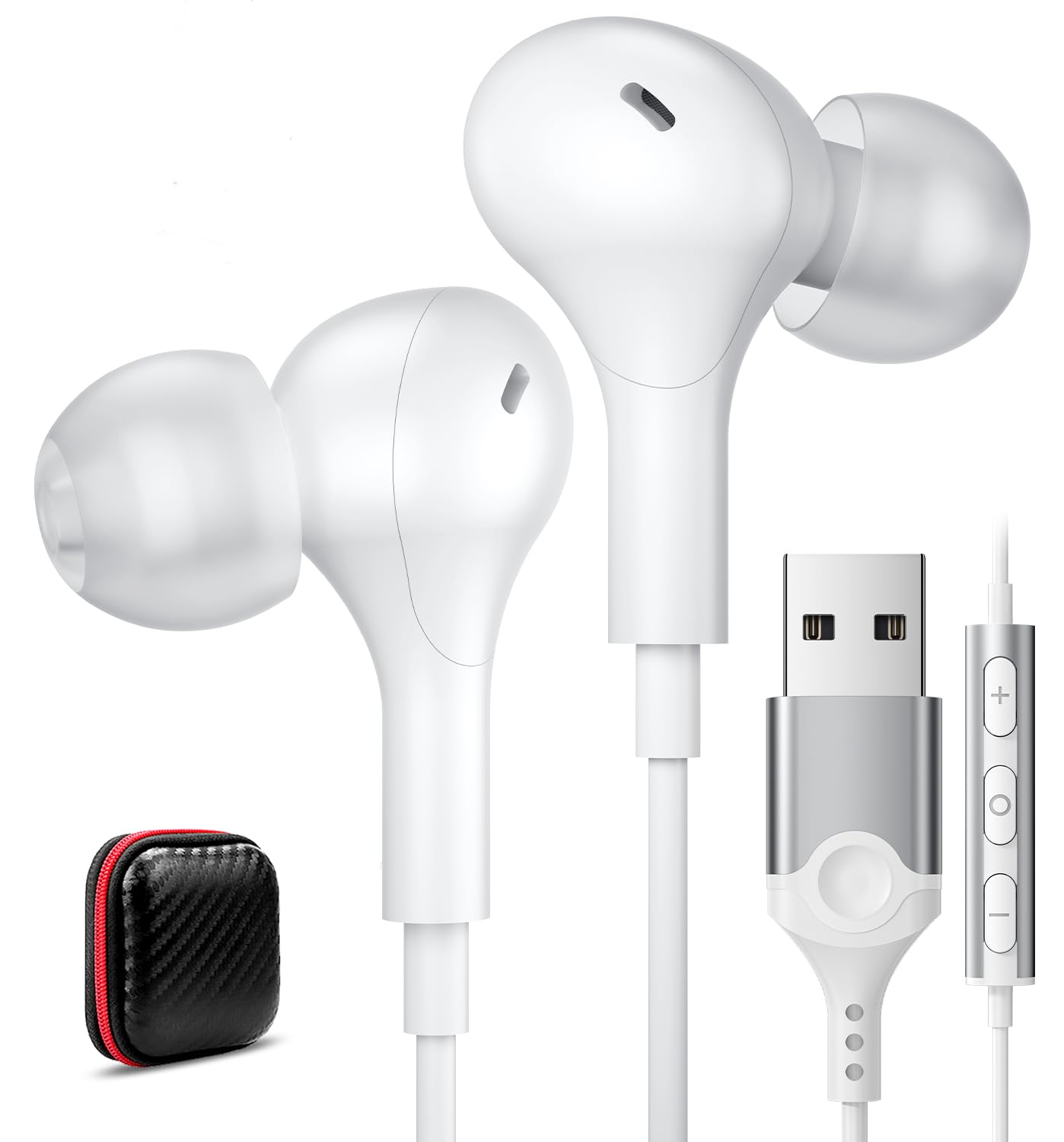 ACAGET USB Earphones with Microphone - Magnetic USB A Headset Earbuds for PC/Laptop - Lightweight Computer Headphones with Audio Controls & Mute Function (White) - Compatible with Dell, Surface - Perfect for Online Meetings, Zoom Calls & Remote Work