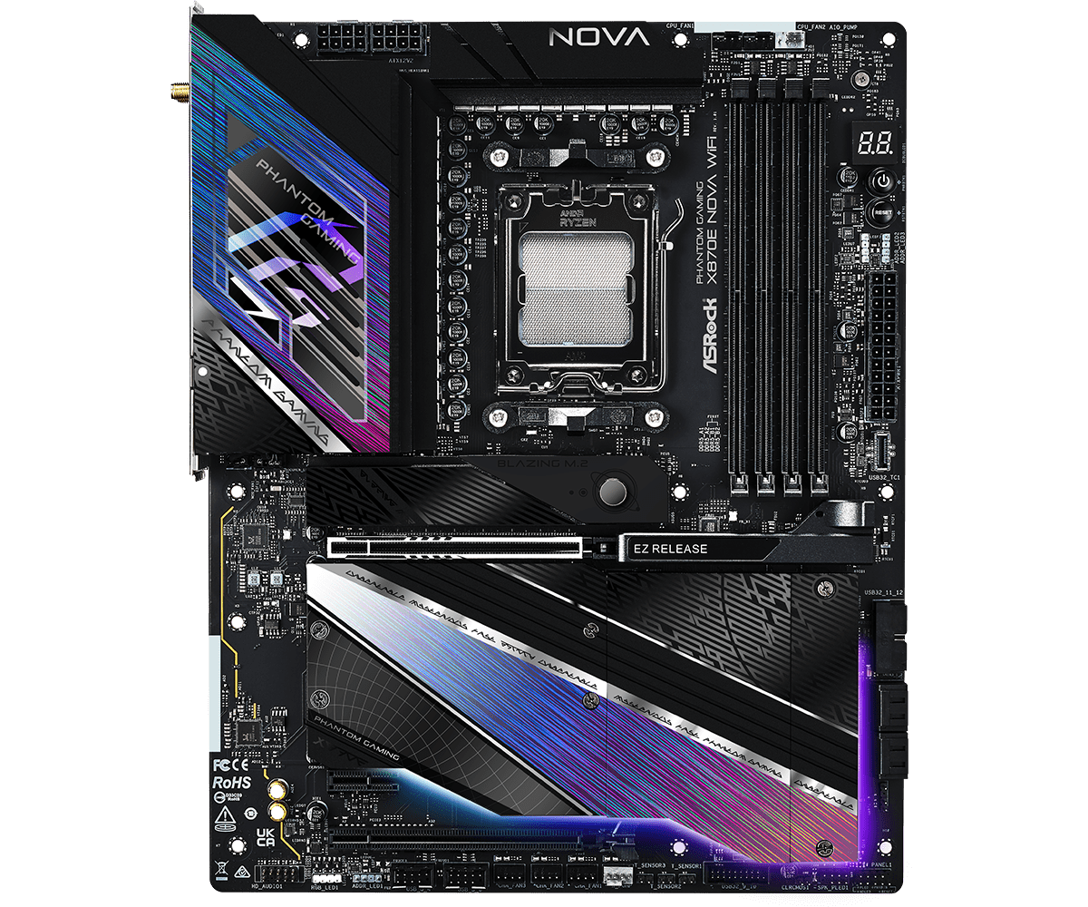 ASRock X870E Nova WiFi ATX Motherboard - AMD AM5 Socket, DDR5, PCIe 5.0, WiFi 6E, 2.5G LAN - Perfect for Gaming PC Builds & High-Performance Workstations