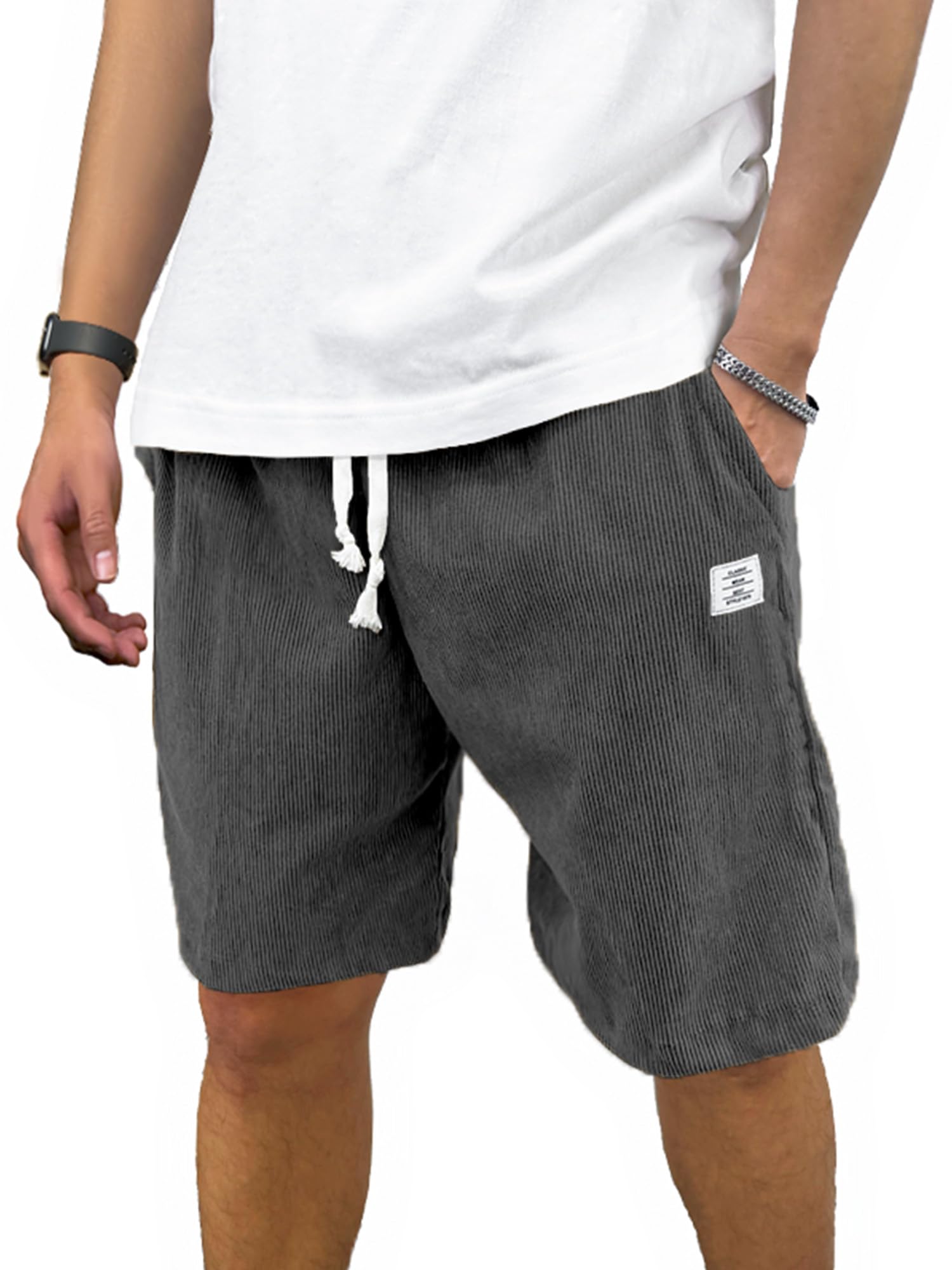 Men's Casual Corduroy Shorts with Drawstring Elastic Waist - Lightweight Summer Beach Shorts for Men, Loose Fit Comfortable Short Pants - Perfect for Outdoor Activities, Travel, and Relaxing at Home