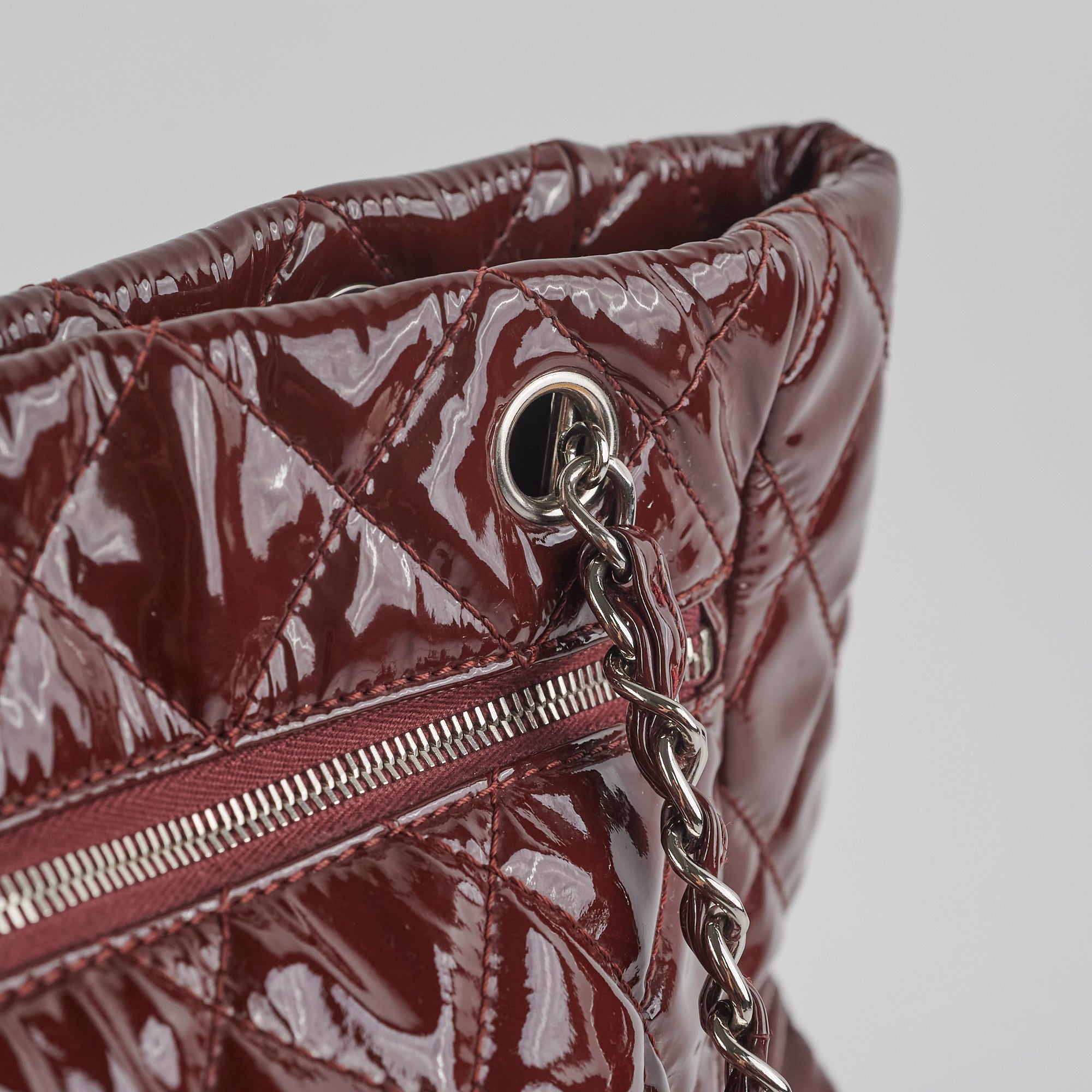 Chanel Quilted Patent Leather Large Tote Bag in Burgundy - Luxury Designer Handbag for Women, Perfect for Work, Travel & Everyday Use