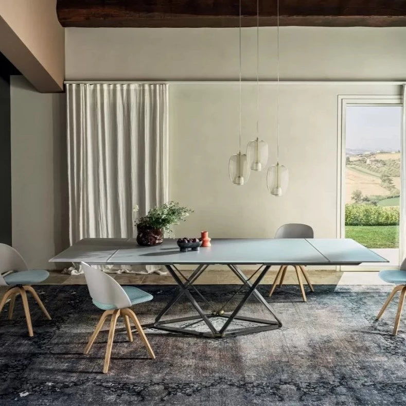 Delta Rectangular Crystal Dining Table with Extensions - Elegant Glass Top for Modern Living Room & Dining Room Decor