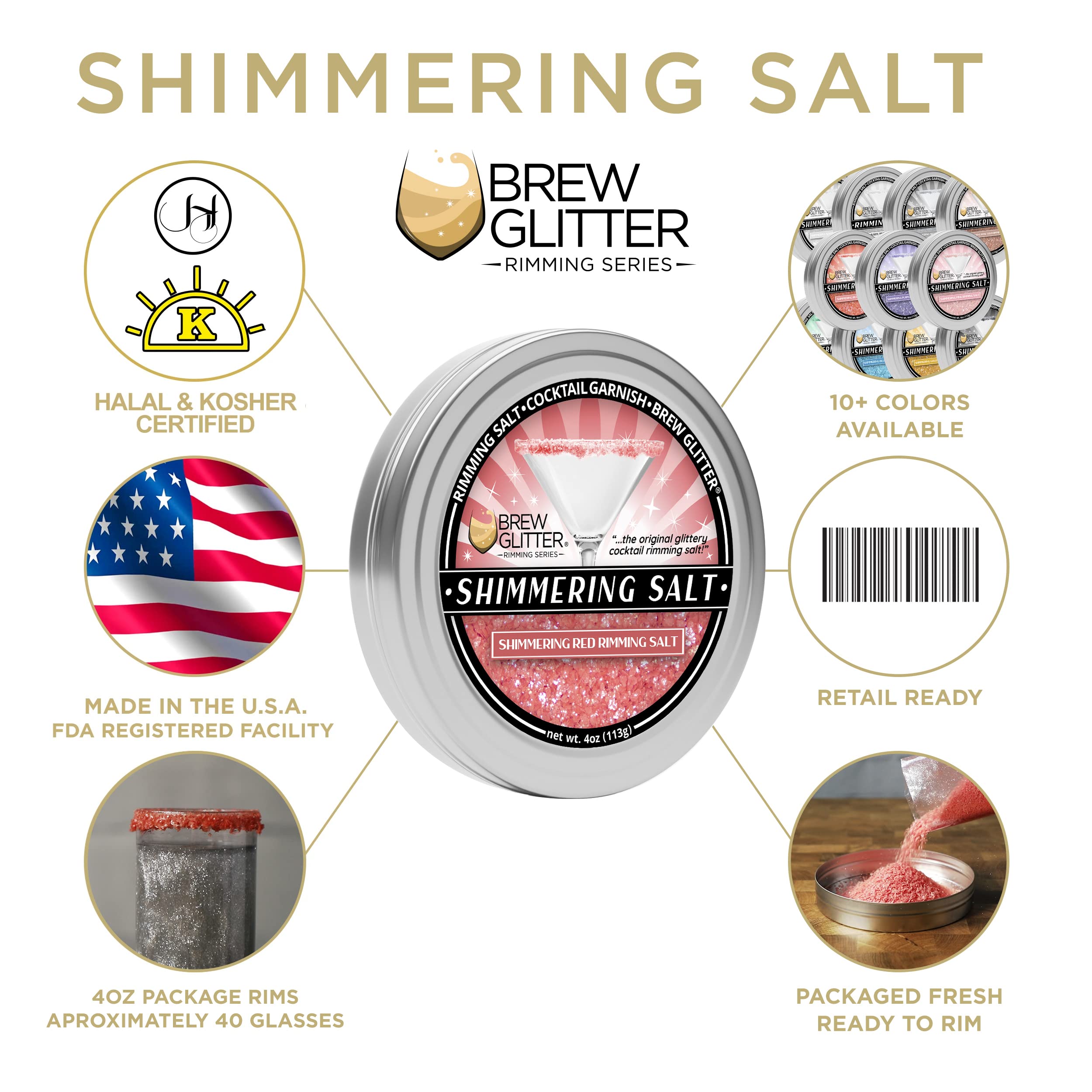 Edible Glitter for Cocktails - Brew Glitter Shimmering Red Rimming Salt (1LB Resealable Bag) | Perfect for Margaritas, Martinis & Drink Garnishes | Food Safe Sparkle for Beverages & Desserts