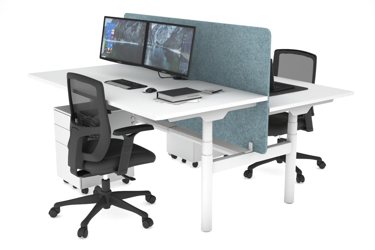 Flexi Premium Height Adjustable 2-Person H Bench Workstation - White Frame (1600L x 800W) with Cable Management | Ergonomic Office Desk for Home & Workspace