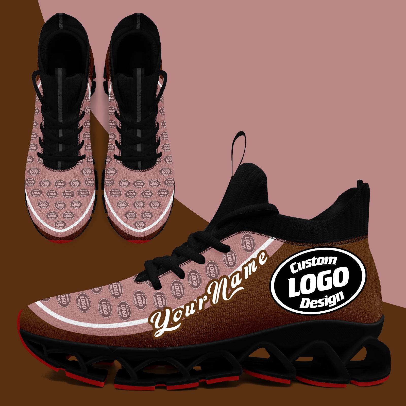 Custom Dark Pink Brown Maxsoul Personalized Sneakers for Women - Comfortable Walking Shoes for Casual Outfits & Daily Wear - FN030XD D020388 Size 18