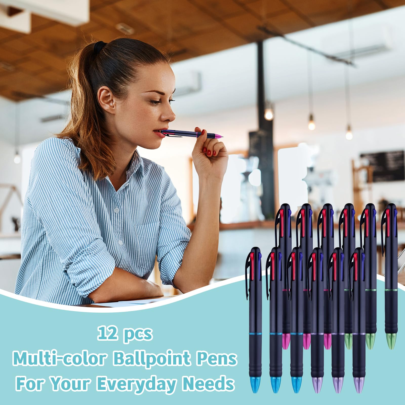12-Pack 4-in-1 Multicolor Retractable Ballpoint Pens - 0.7mm Fine Point Writing Pens for School, Office & Journaling - Perfect Organizing Supplies & Kids Gift (Blue, Black, Red, Green) - Great for Note Taking, Planner Writing & Study Organization