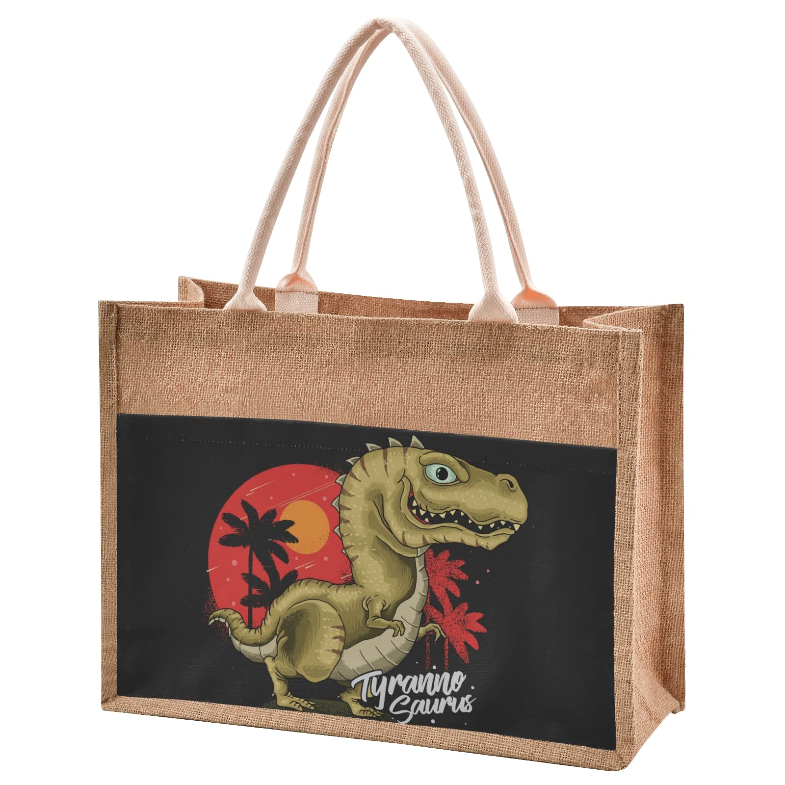 Durable Anime Dinosaur Print Jute Tote Bag for Women - Eco-Friendly Fashion Handbag in 4 Sizes (Perfect for Shopping, Beach, Work & Daily Use)
