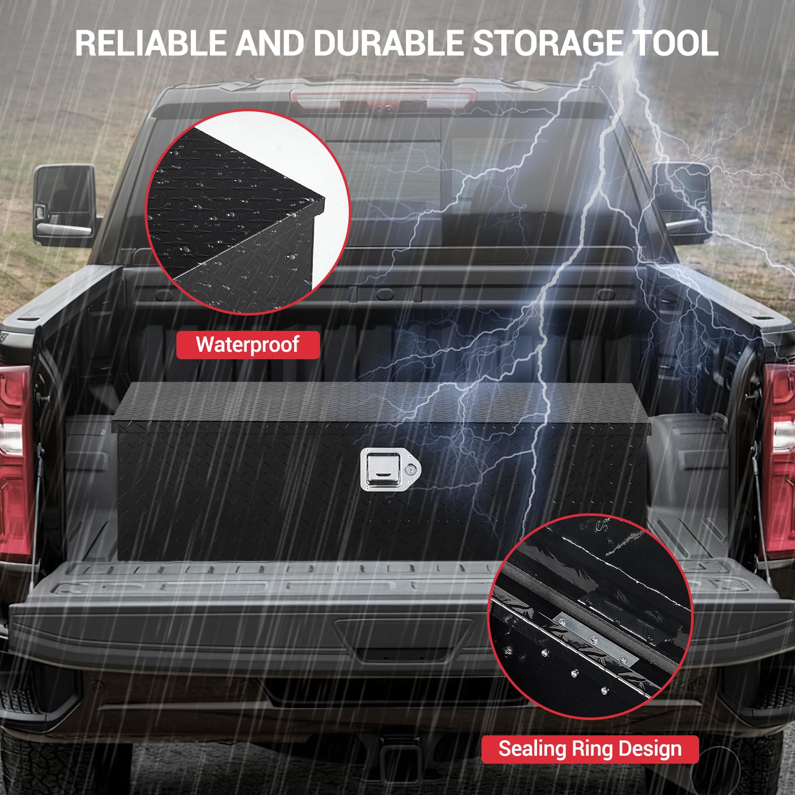 30 Inch Aluminum Truck Tool Box - Heavy Duty Waterproof Storage with Security Lock & Wide Handles - Organizer Chest for Pickup Trucks, RVs & Trailers (Black) - Perfect for Road Trips, Camping & Work Site Storage