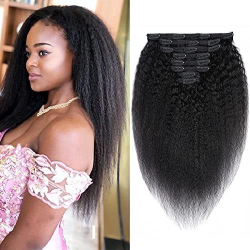 100% Human Hair Clip-In Extensions 8-Piece Set - Yaki Kinky Straight 16