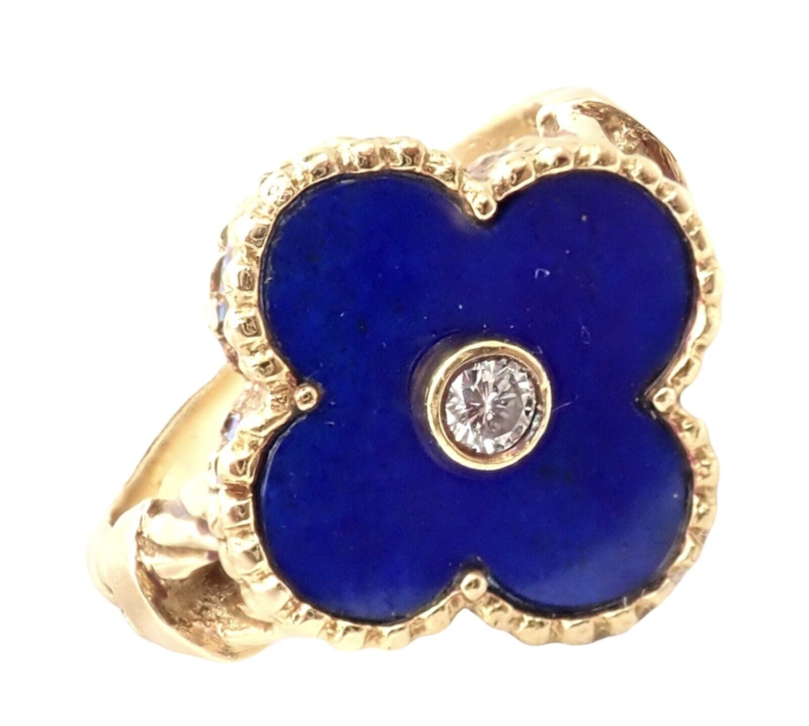 Van Cleef & Arpels Alhambra 18k Yellow Gold Lapis Lazuli Diamond Ring - Size 5.75 | Luxury Jewelry for Women, Elegant Gift for Anniversary, Birthday & Special Occasions