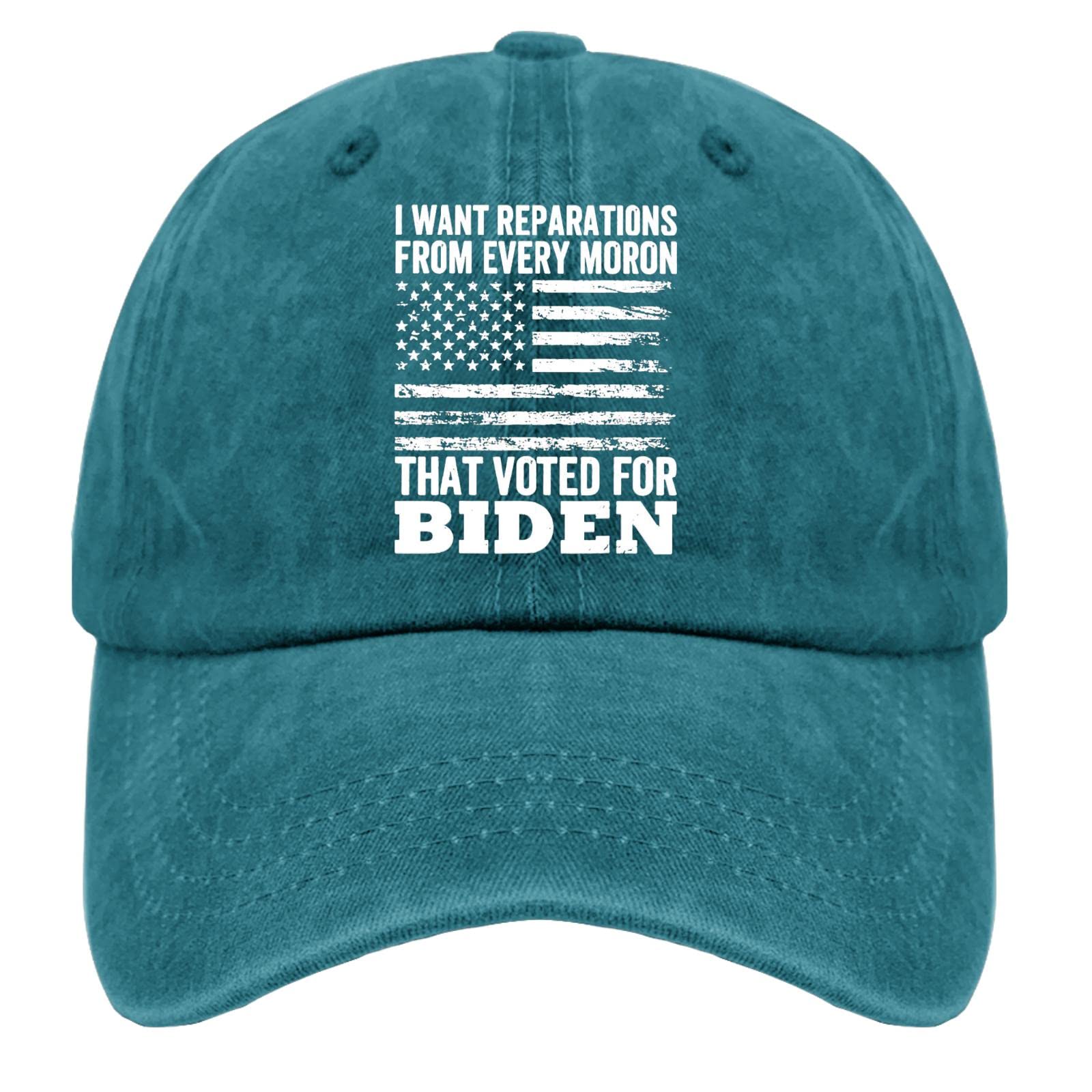 RONO Funny Baseball Cap for Men - 'I Want Reparations from Every Moron That Voted for Biden' Novelty Hat | Perfect for Political Satire, Protests, and Humorous Gift Giving