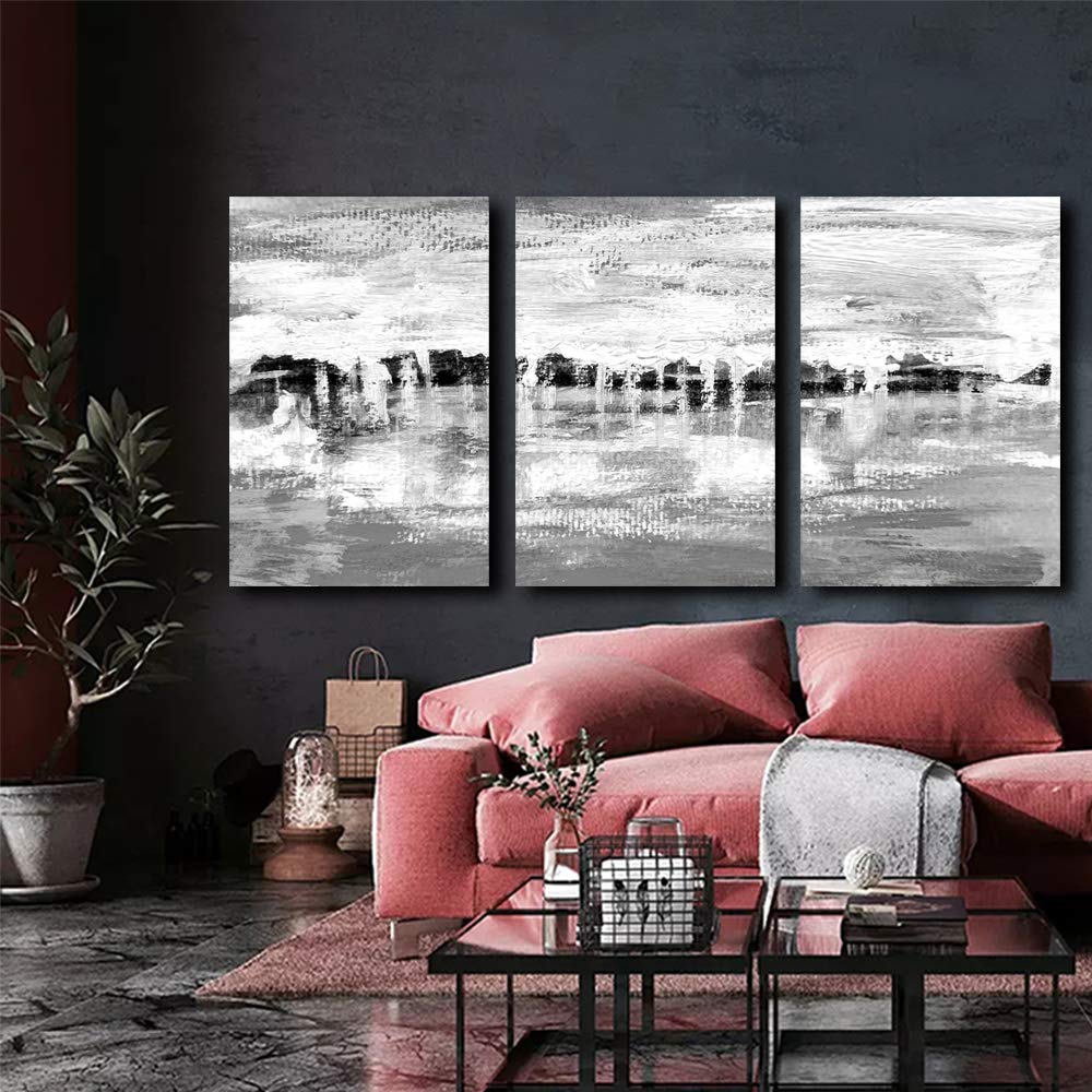 Black and White Abstract Canvas Wall Art - 3 Panel Modern Painting Set (24