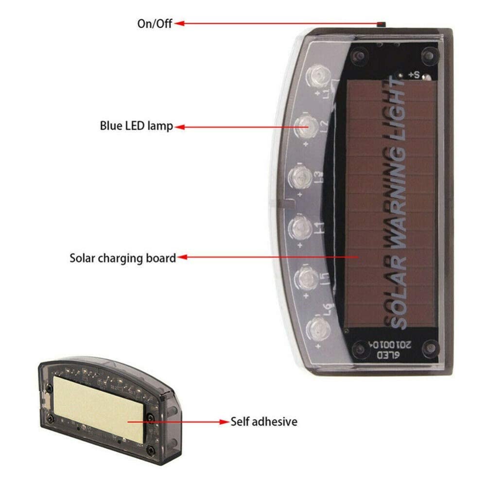 Solar Powered 6 LED Blue Fake Car Alarm Light - Anti-Theft Dummy Warning Flashing Light for Vehicle Security | Perfect for Parking Lots, Garages & Theft Prevention