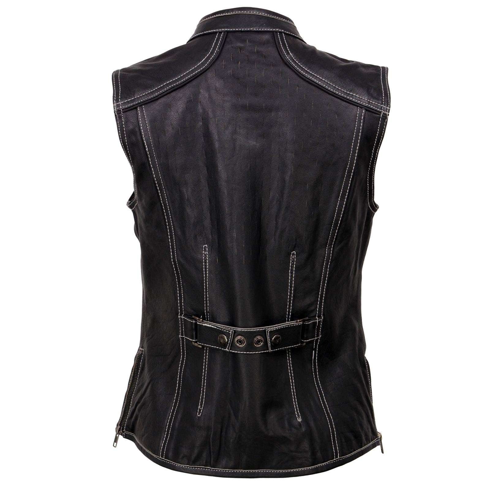 Milwaukee Leather MLL4507 Women's Black Leather Motorcycle Vest with Purple Accents & Laser Cut Vents - Stylish & Breathable Riding Gear for Bikers & Outdoor Enthusiasts
