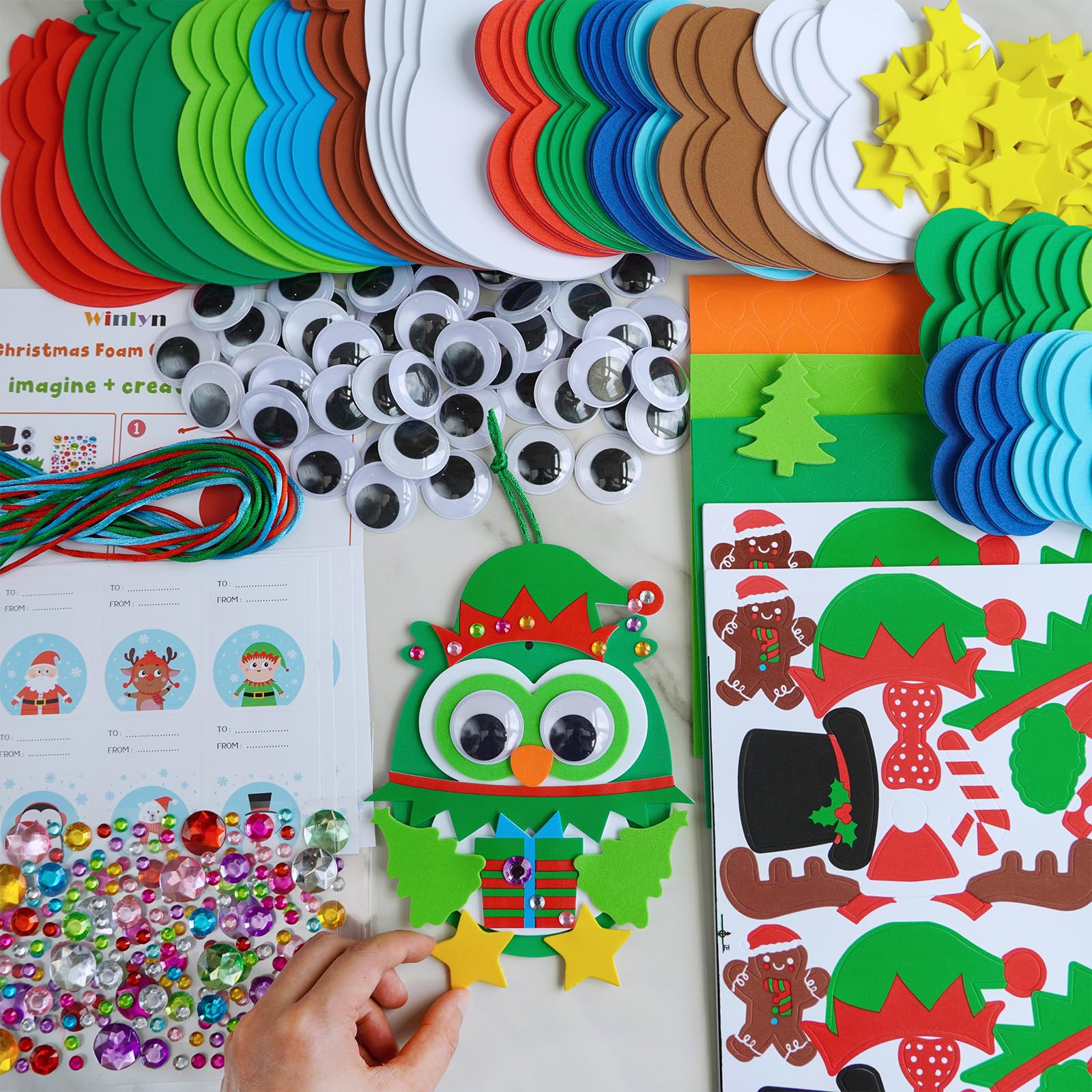 Winlyn 24 Sets Christmas Craft Kits - DIY Foam Owl Ornaments & Holiday Stickers for Kids, Winter Crafts, Christmas Tree Decorations - Perfect for Home, Classroom Activities & Holiday Party Favors