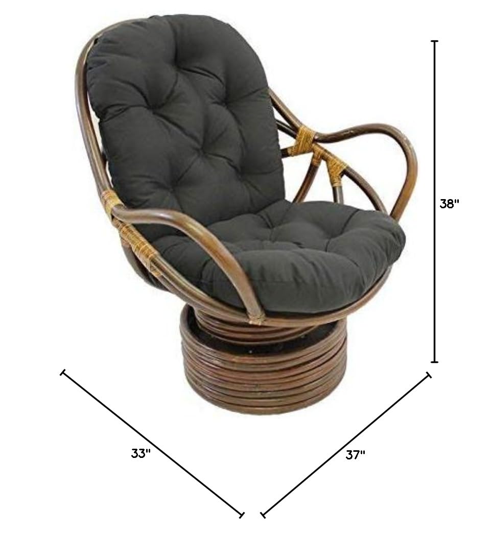 International Caravan Swivel Rocking Chair with Comfortable Twill Cushion - Black | Perfect for Living Room, Nursery, or Patio Relaxation