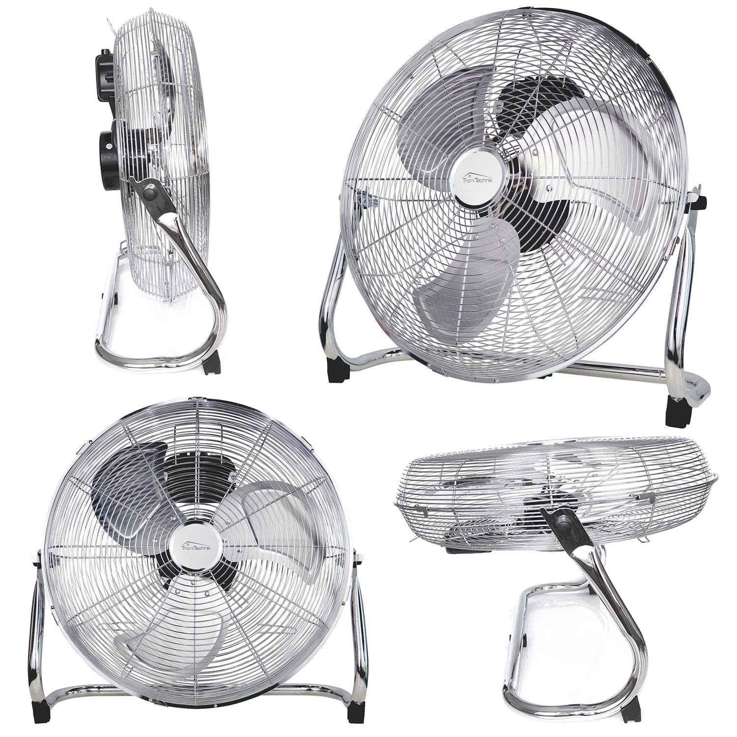 Tronitechnik® XL 45cm Floor Fan with Adjustable Angle & 3 Speed Levels - Powerful Metal Air Cooler for Home, Office, Bedroom & Living Room Cooling