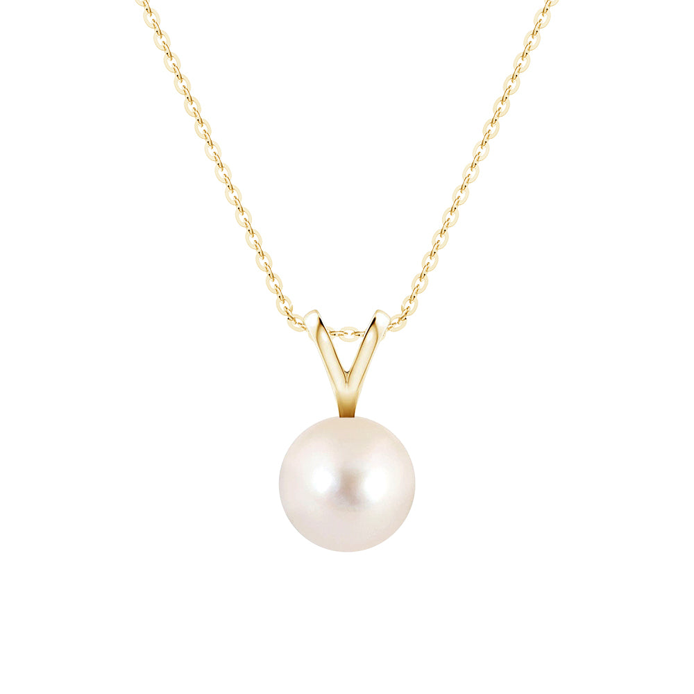 8mm Freshwater Cultured Pearl Solitaire V-Bale Pendant Necklace - Elegant Jewelry Gift for Women, Perfect for Weddings, Anniversaries & Special Occasions