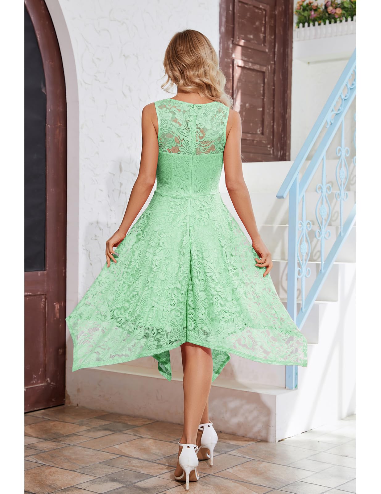 Meetjen Women's Elegant Cocktail Party Dress 2025 - Handkerchief Hem Lace Formal Gown for Wedding Guest, Bridesmaid & Prom | Perfect for Evening Galas, Cocktail Parties & Special Occasions