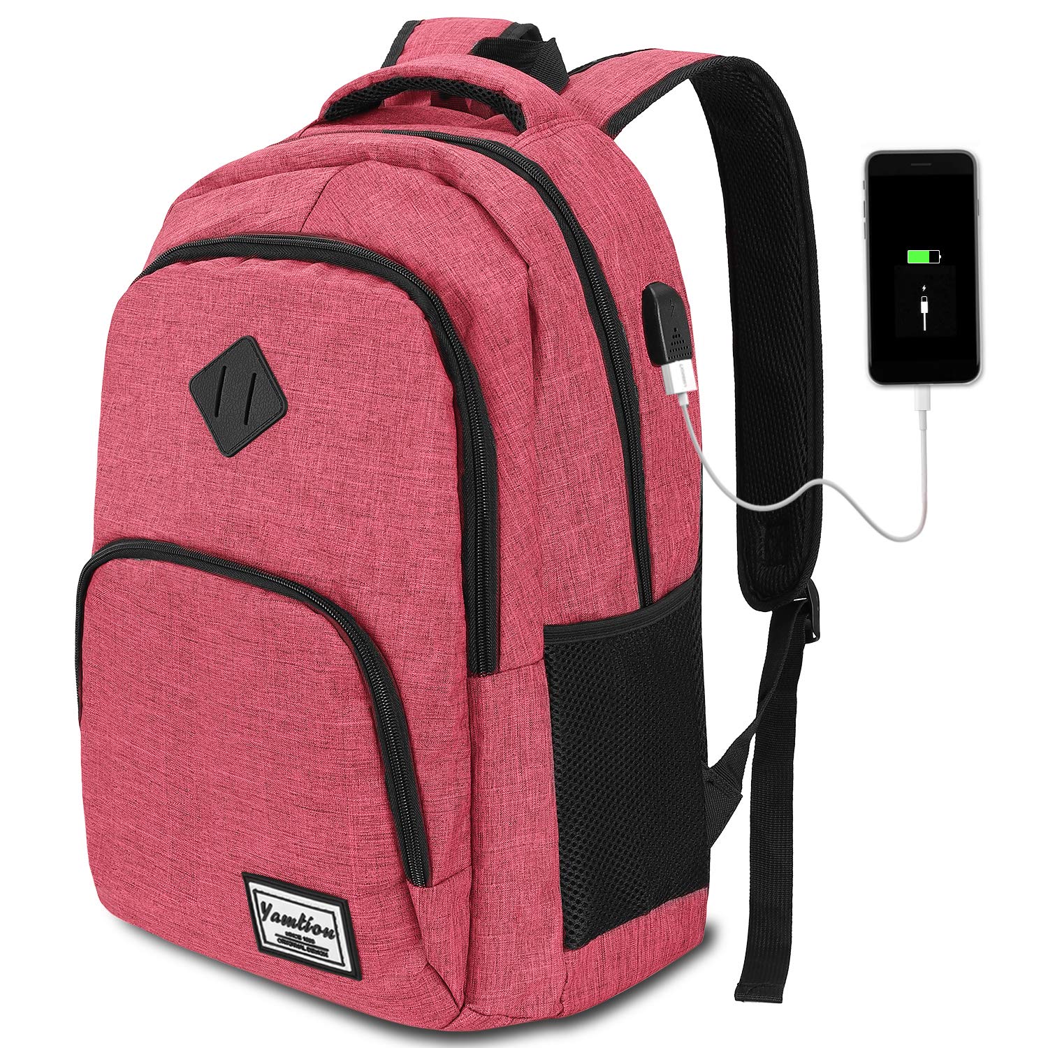 Stylish Pink Backpack for Women & Teen Girls - USB Charging Port School & College Backpack - Perfect for Daily Commute, Campus Life & Travel Accessories