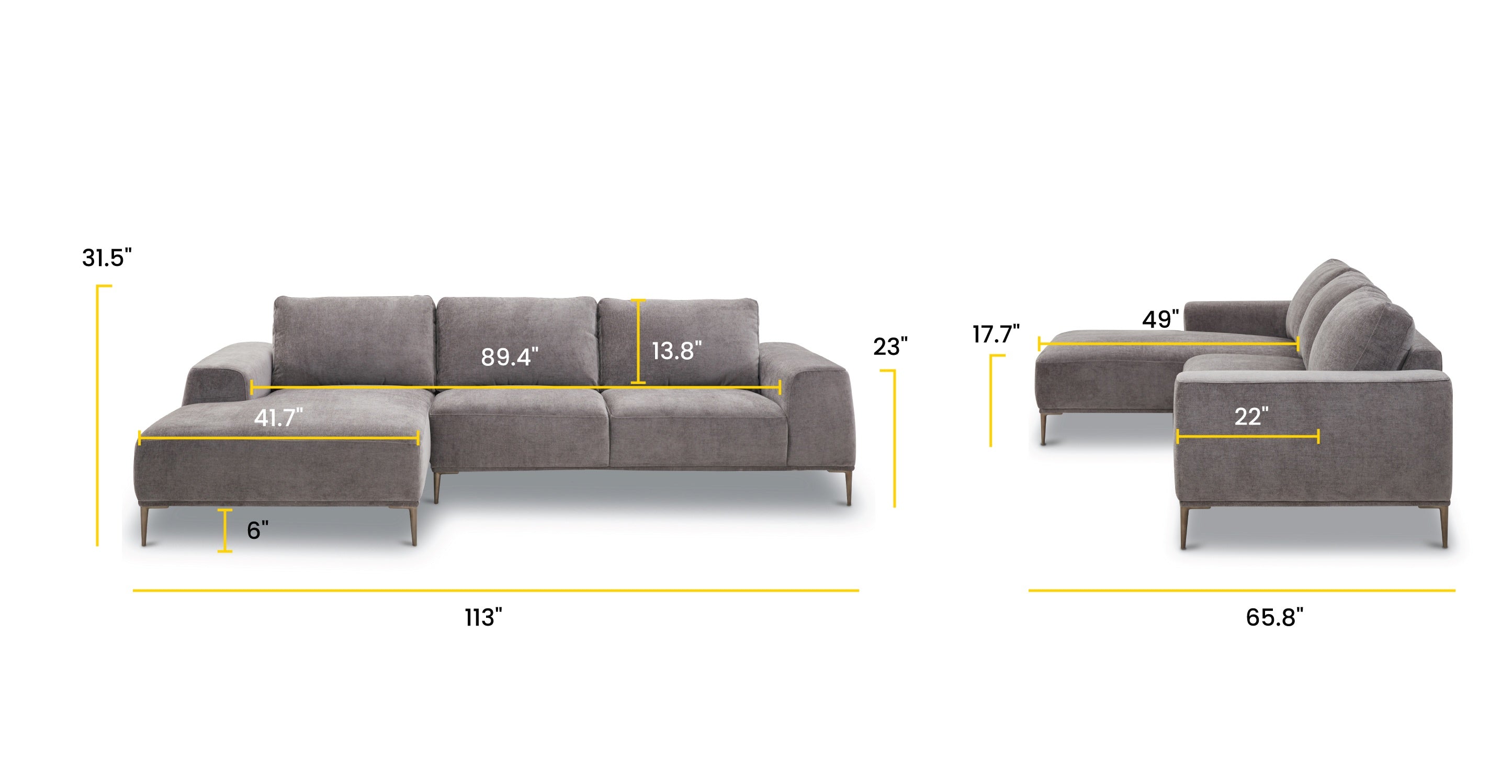 Rue Left Facing Sectional Sofa - Modern L-Shaped Couch with Reversible Chaise for Living Room, Family Room & Apartment | Comfortable Fabric Upholstery, Sturdy Frame | Perfect for Small Spaces & Home Theater Setup