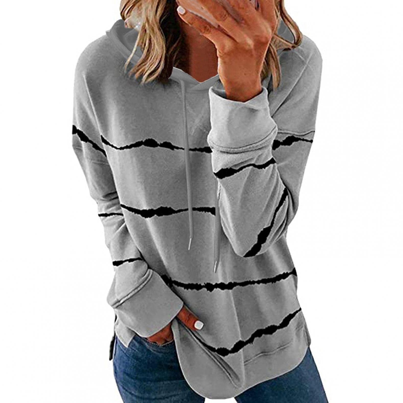 Women's Casual Striped Print Hoodie - Long Sleeve Loose Fit Sweatshirt for Fall Fashion | Cozy Everyday Wear, Street Style, Weekend Outfits & Layering Essential
