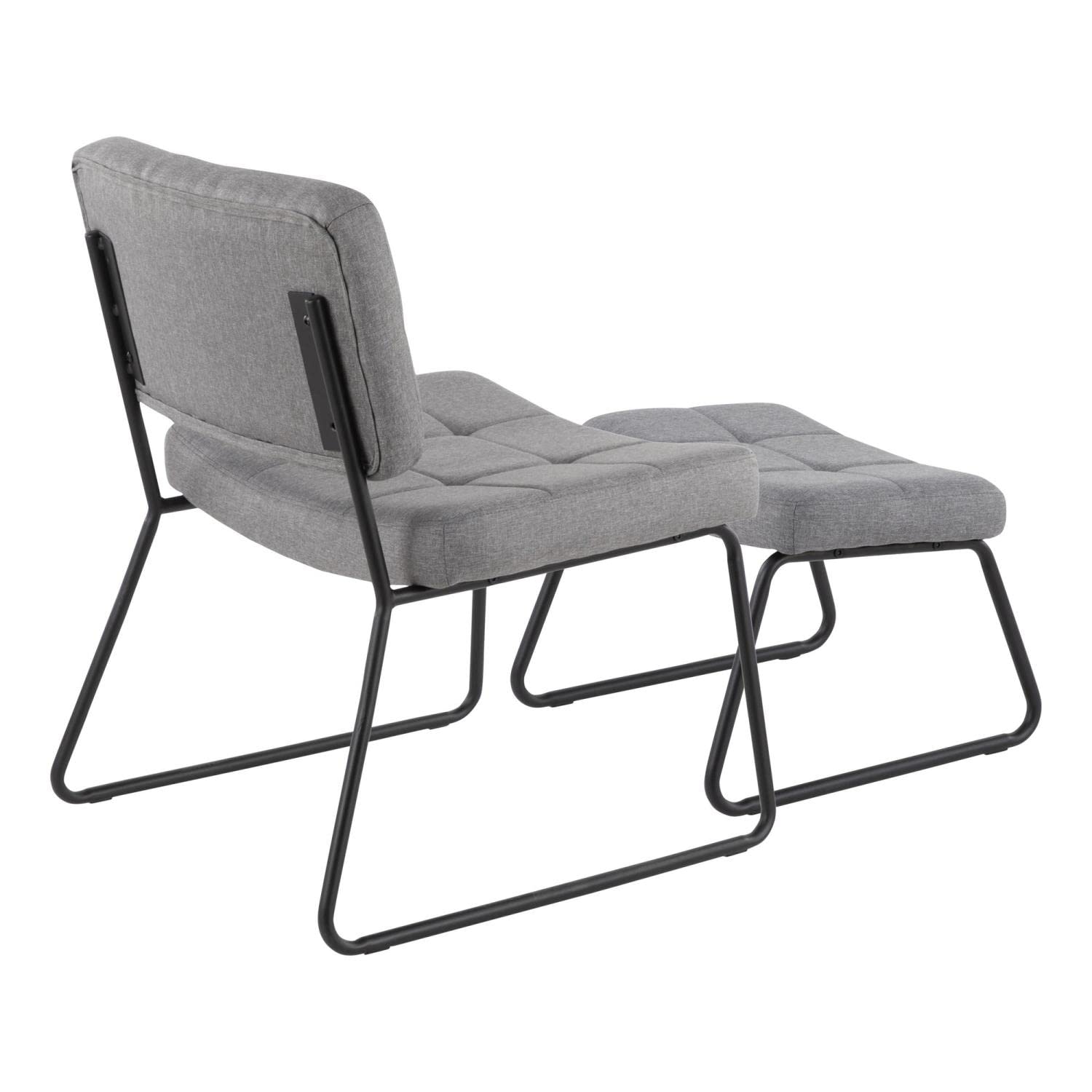 LumiSource Stout Lounge Chair with Ottoman - Grey & Black Fabric Armless Accent Chair for Living Room & Bedroom - Contemporary Comfortable Seating for Relaxing, Reading & Lounging