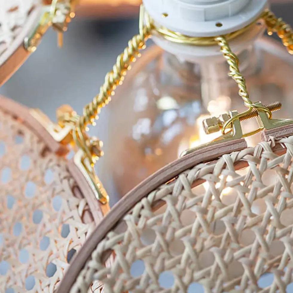 Rattan Disc Petal Pendant Light - Boho Chic Ceiling Fixture for Bedroom, Living Room, Dining Room & Porch Lighting Decor