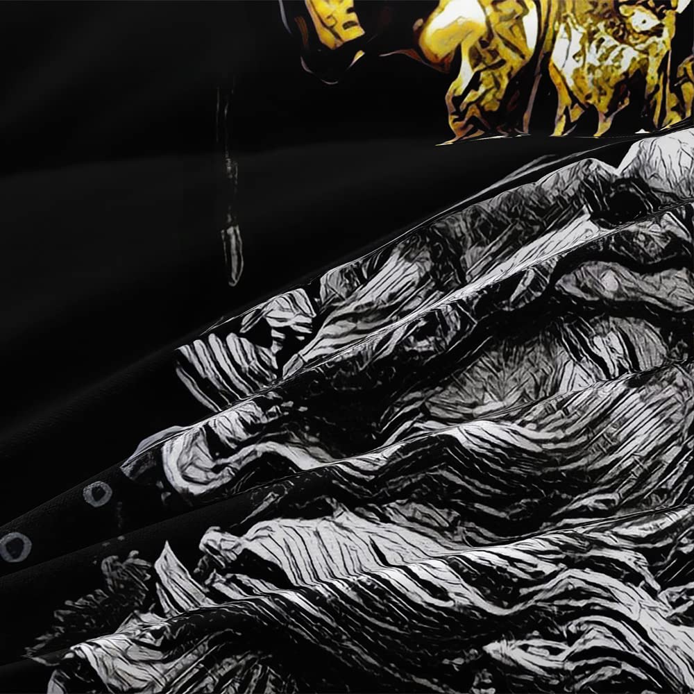 Modern Art Black Golden Skull Duvet Cover Set - Twin/Twin XL Size with Pillow Shams - Gothic Broken Statue Design Bedding for Teen Boys Room, Dorm Decor & Halloween Themed Bedroom