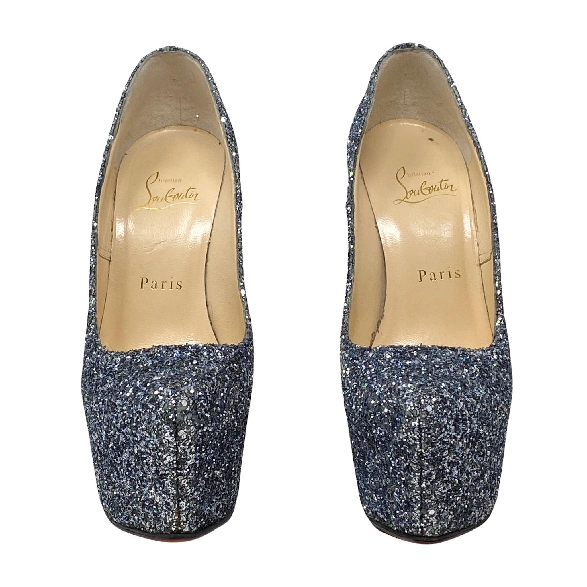 Christian Louboutin Blue Glitter Daffodile Pumps Women's High Heels Size 35.5 - Perfect for Evening Parties, Weddings & Special Occasions