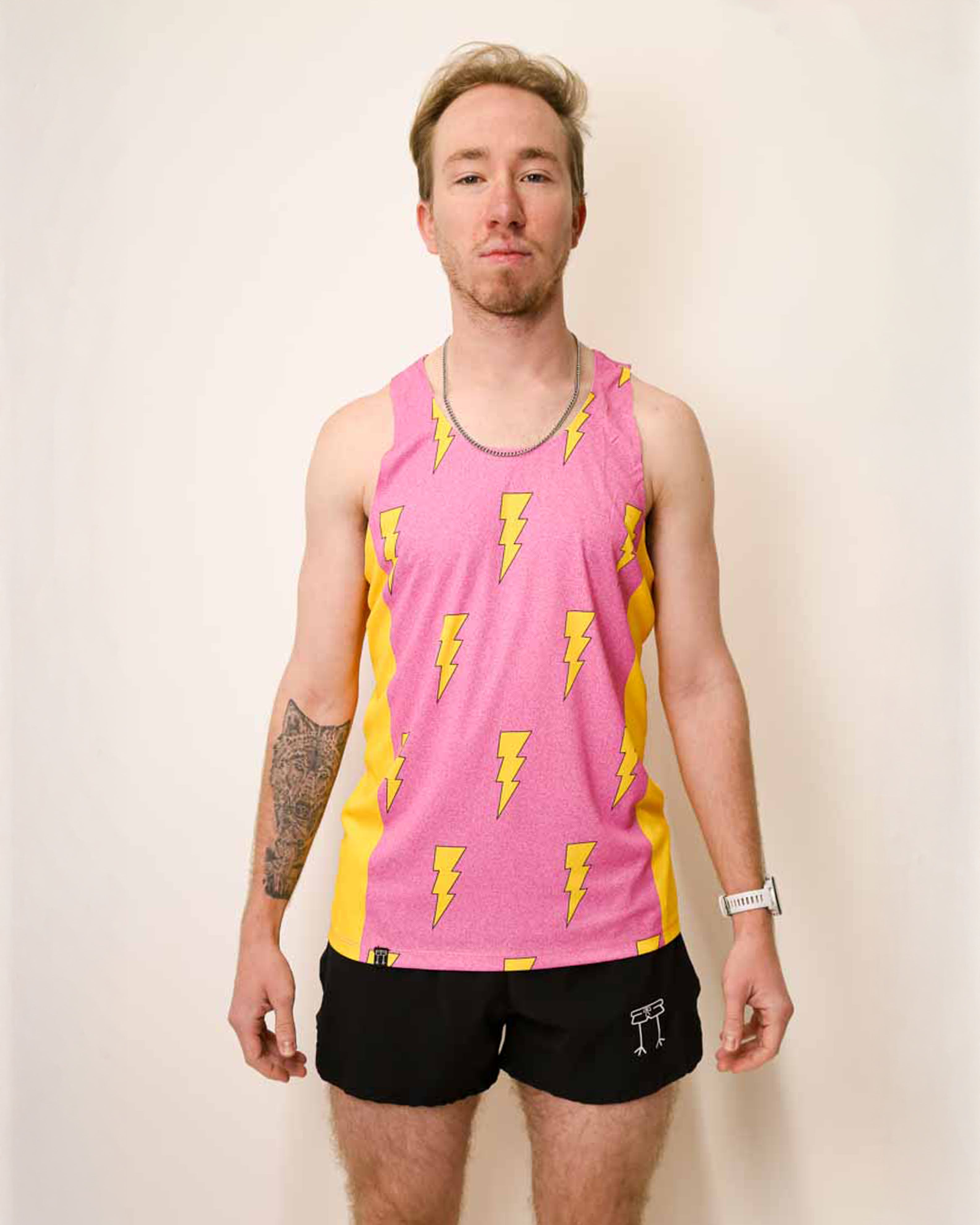 Men's Pink Bolts Performance Singlet - Breathable Workout Tank Top for Gym & Running - Ideal for CrossFit, Weightlifting & Athletic Training