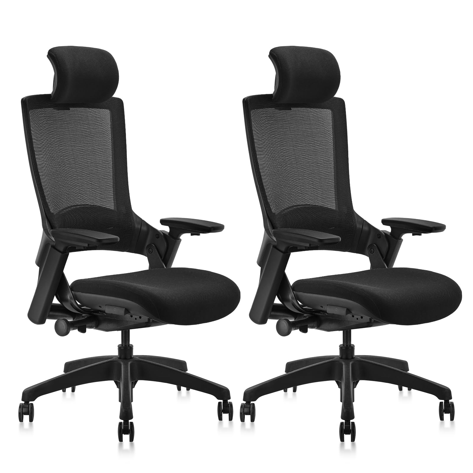 CLATINA Ergonomic High Swivel Executive Office Chair - Adjustable Height, 3D Armrests, Lumbar Support & Mesh Back - Black (2-Pack) for Home Office, Gaming & Workspace Comfort