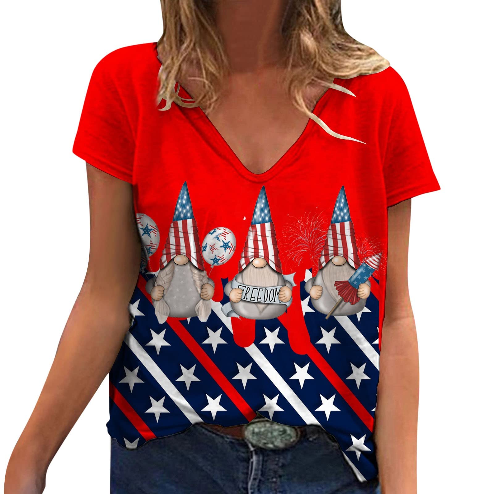American Flag T-Shirt for Women - Patriotic 4th of July Shirt with Stars & Stripes Design | Short Sleeve Casual Tee for Independence Day, BBQ Parties & Summer Outings