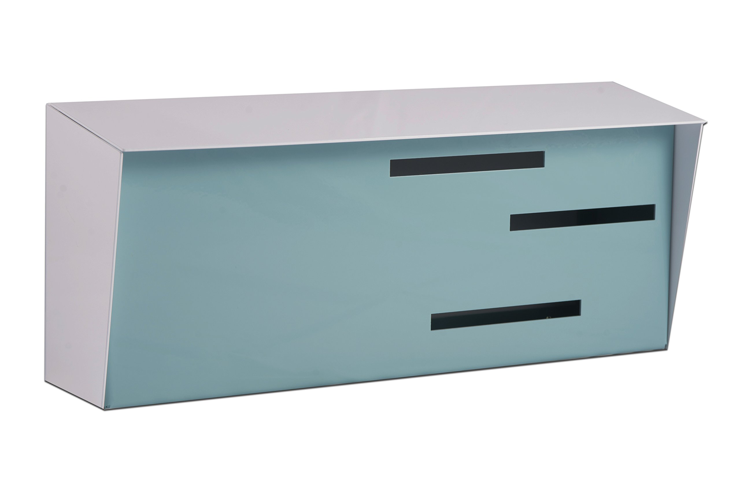 Vintage Retro Wall Mounted Mailbox - Mid Century Modern Design, Contemporary Style Mail Holder for Home & Office (White/Robin Egg Blue) - Perfect for Porch, Garden & Front Door Decoration
