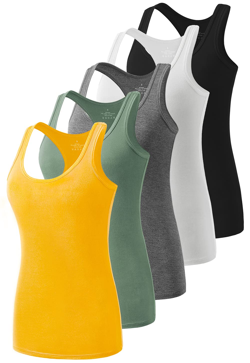 Star Vibe Women's Racerback Workout Tank Tops - 4 Pack Breathable Athletic Yoga Shirts for Running, Gym & Fitness Training - Sleeveless Exercise Tops for Women