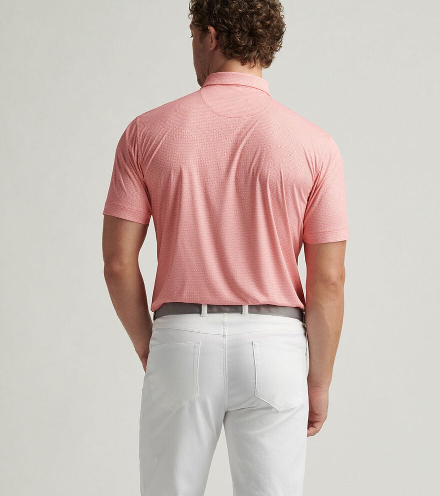 Peter Millar Men's Featherweight Geo Links Polo Shirt - Lightweight Performance Golf & Casual Wear in Azalea Pink for Summer Outdoor Activities