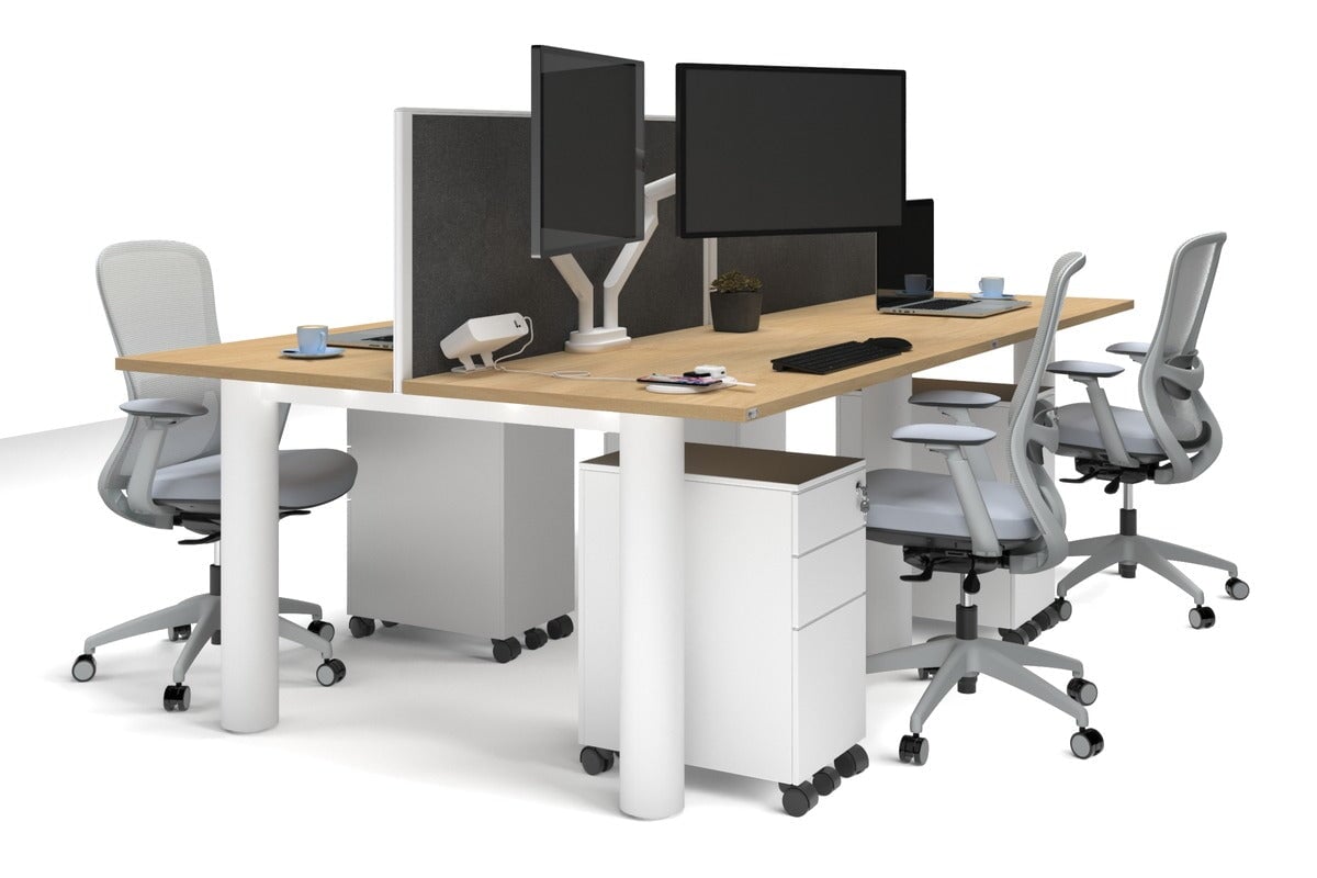 Quadro Cylinder Leg 4-Person Office Workstation Desk [1200L x 700W] - Modern Collaborative Workspace Solution for Team Projects & Office Meetings